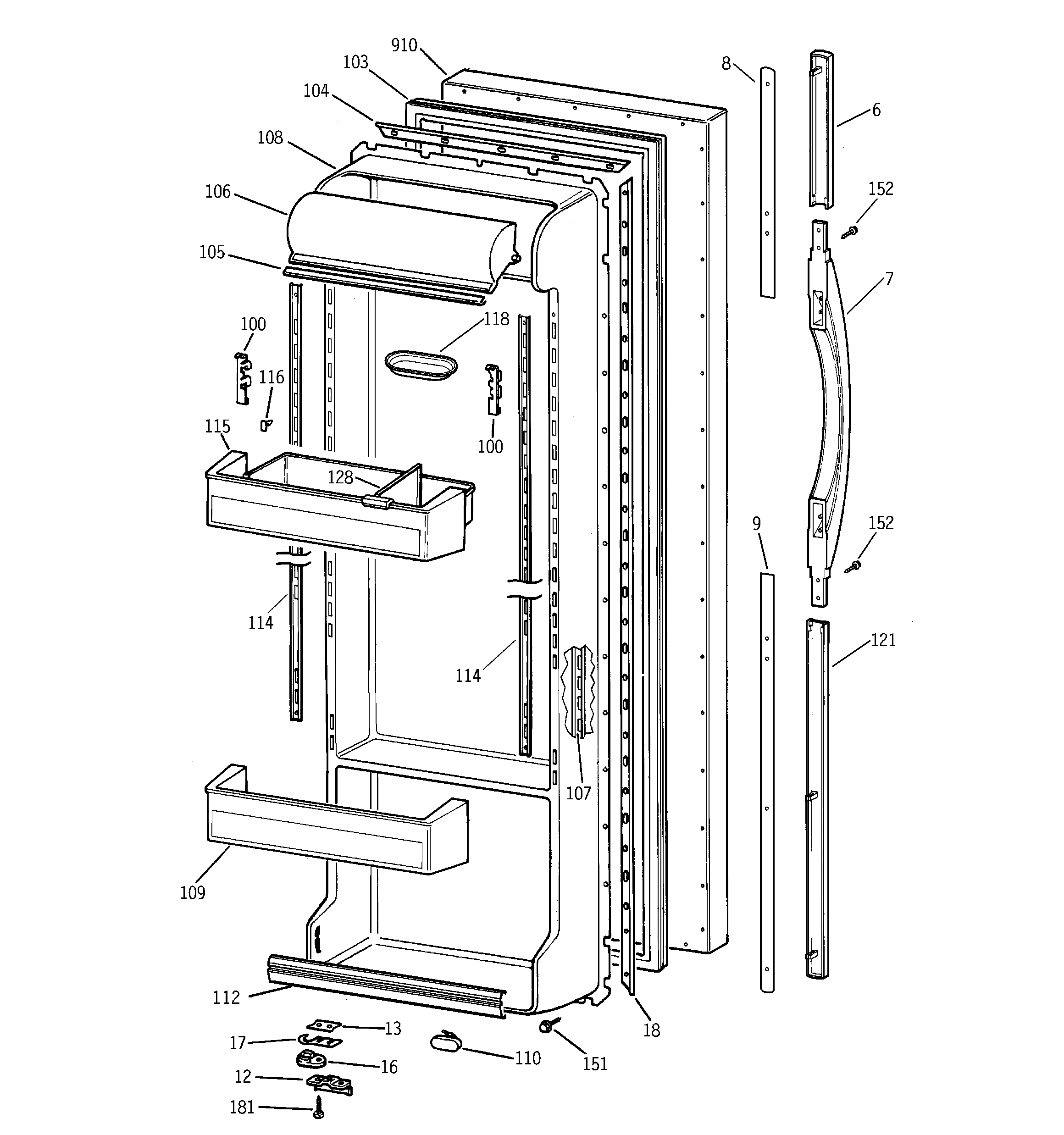 GE TFT25PRBBAA fresh food door diagram