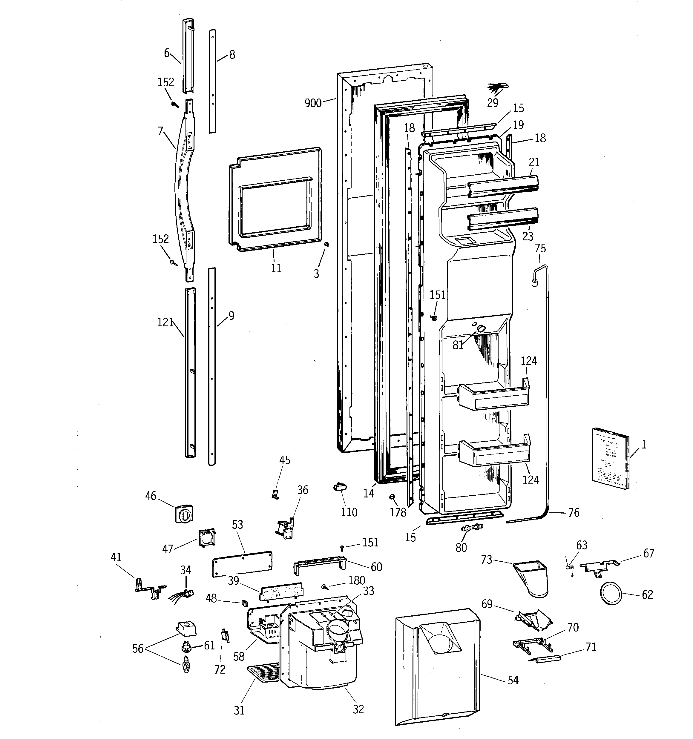 GE TFT27PRBBAA freezer door diagram