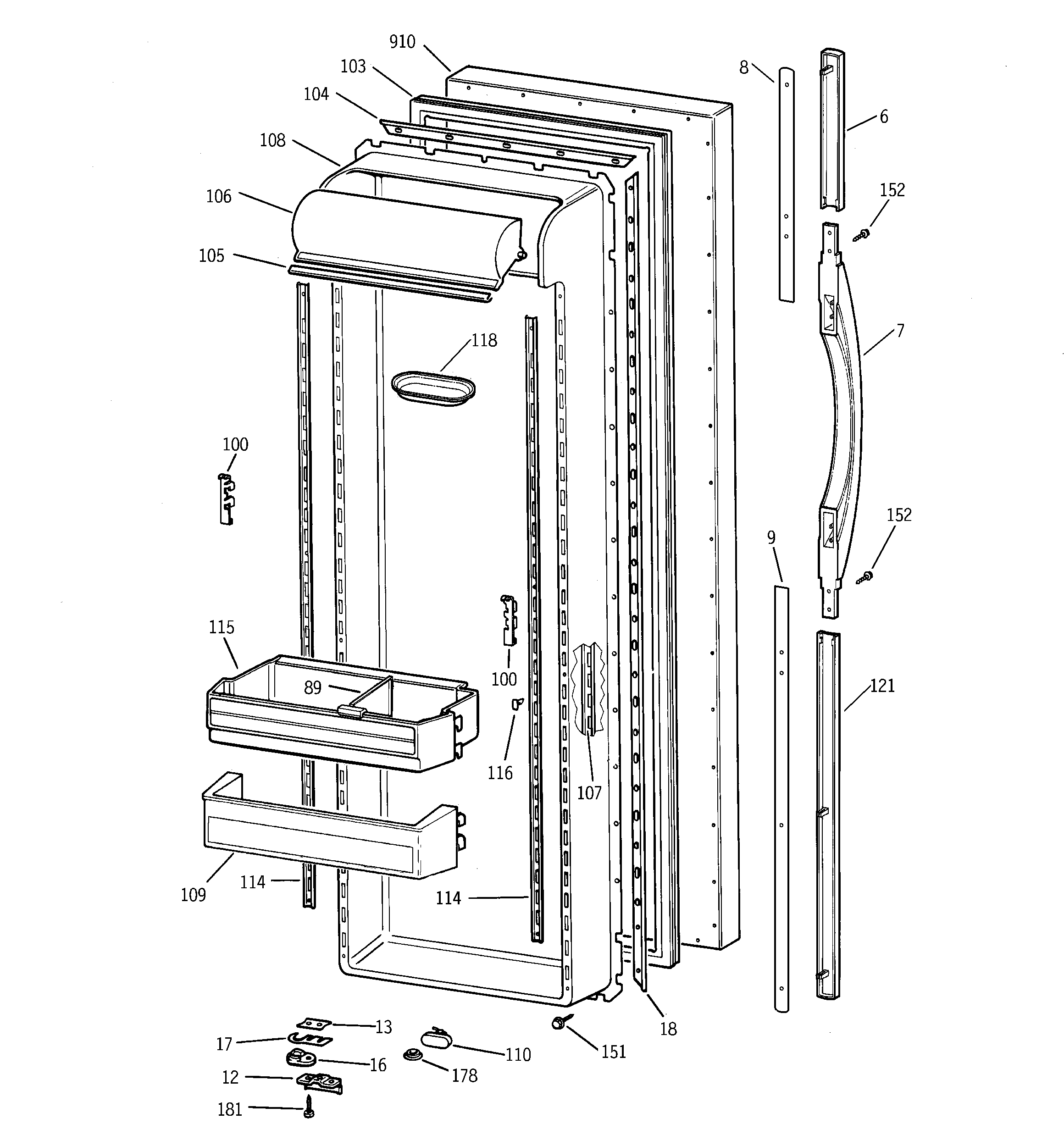 GE TFT27PRBBAA fresh food door diagram