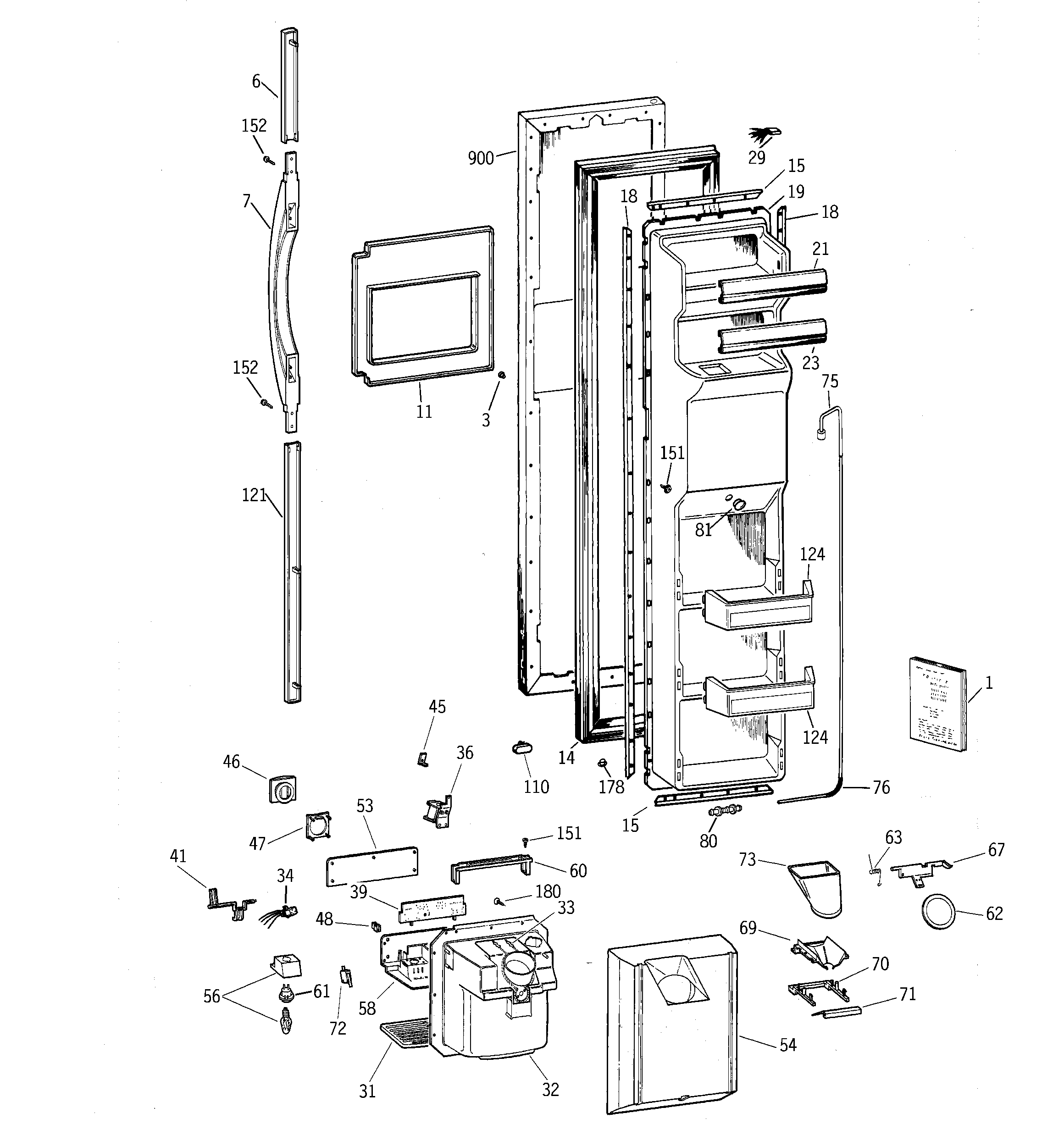 GE TFX27ZPBABB freezer door diagram