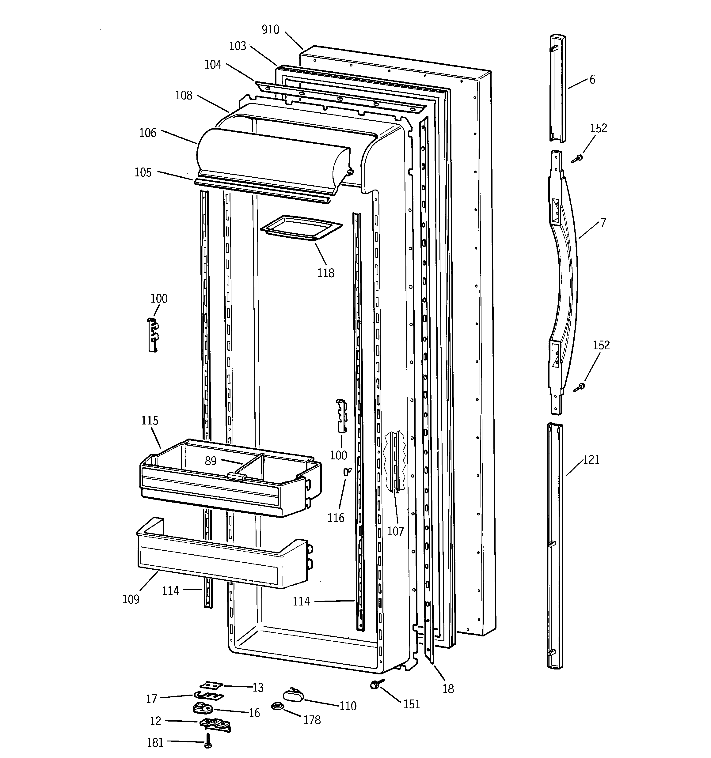 GE TFX27ZPBABB fresh food door diagram