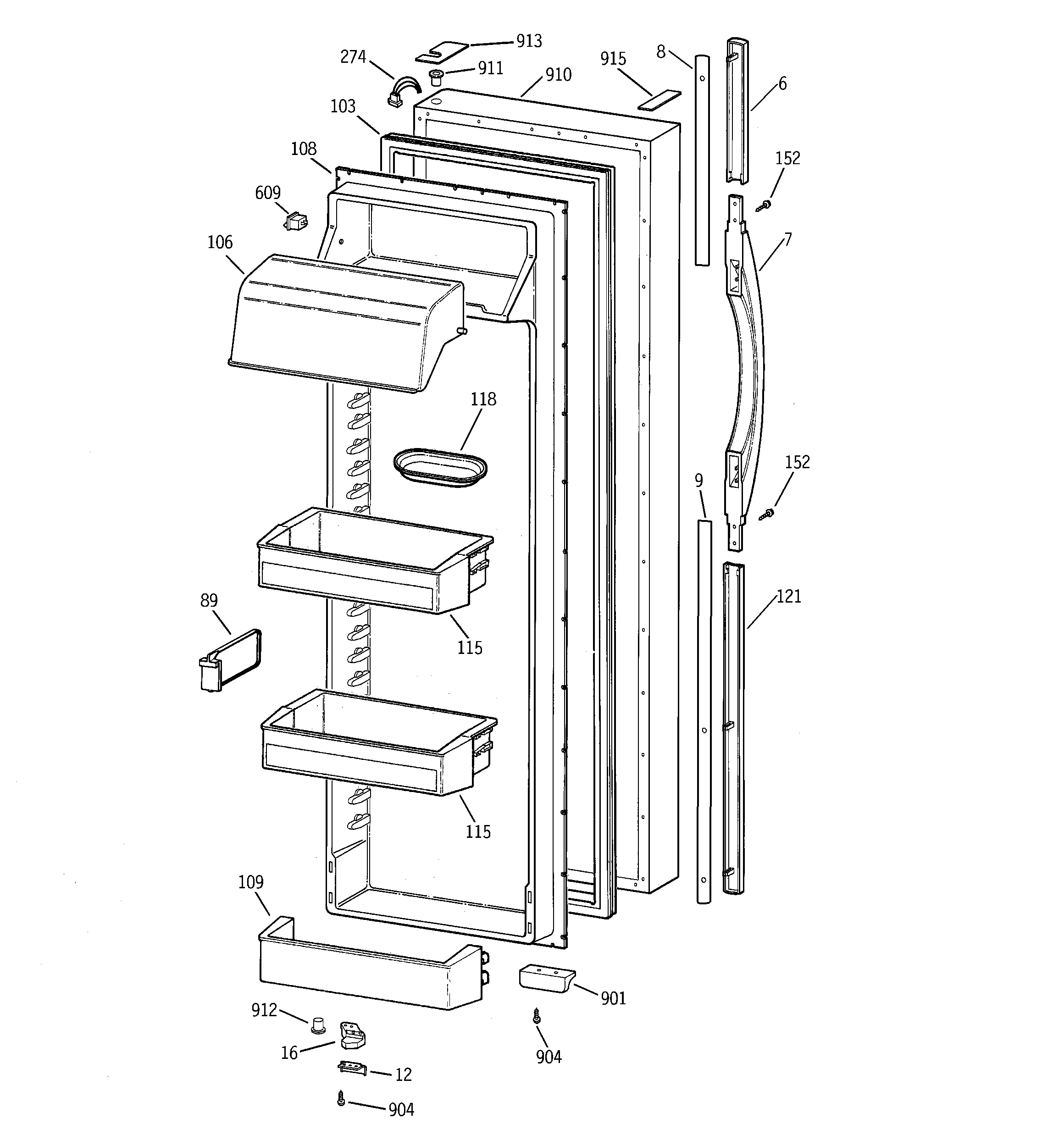 GE TFK30PRBBAA fresh food door diagram