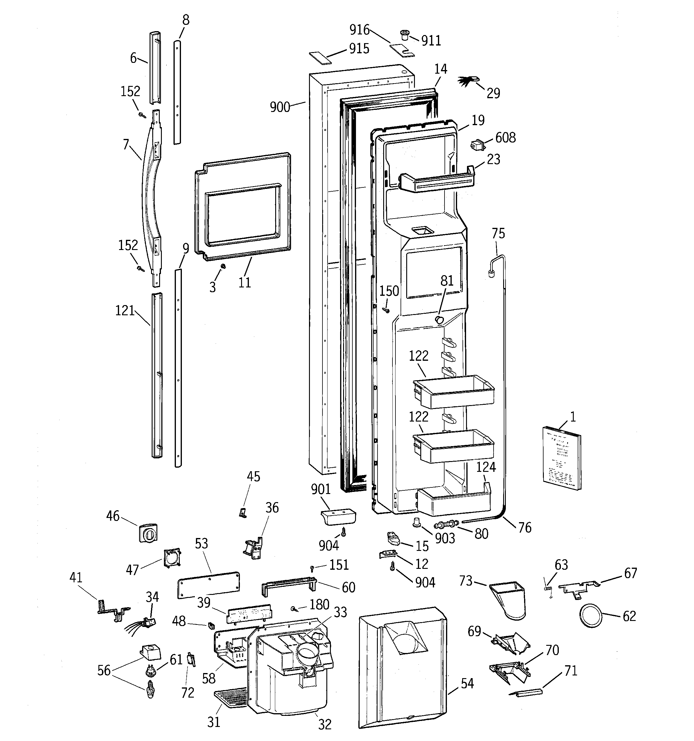 GE TFT30PRBBWW freezer door diagram