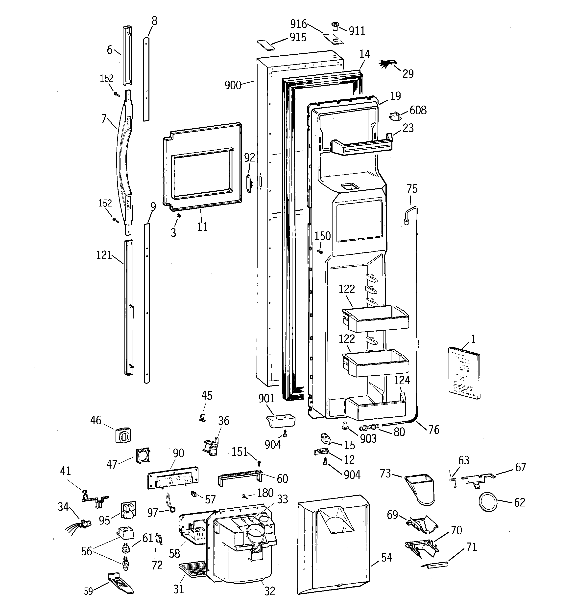 GE TFK28PFBBWW freezer door diagram