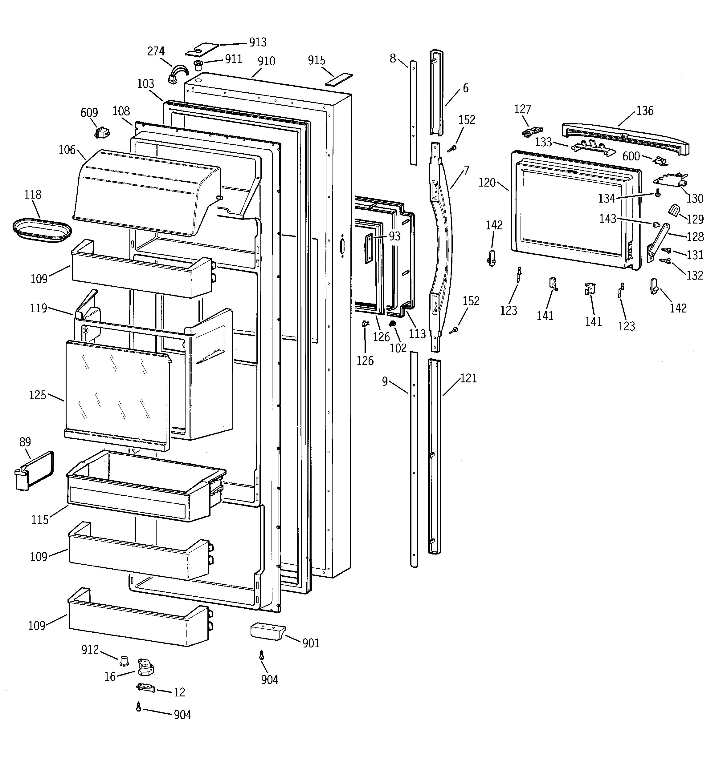GE TFT28PFBBWW fresh food door diagram