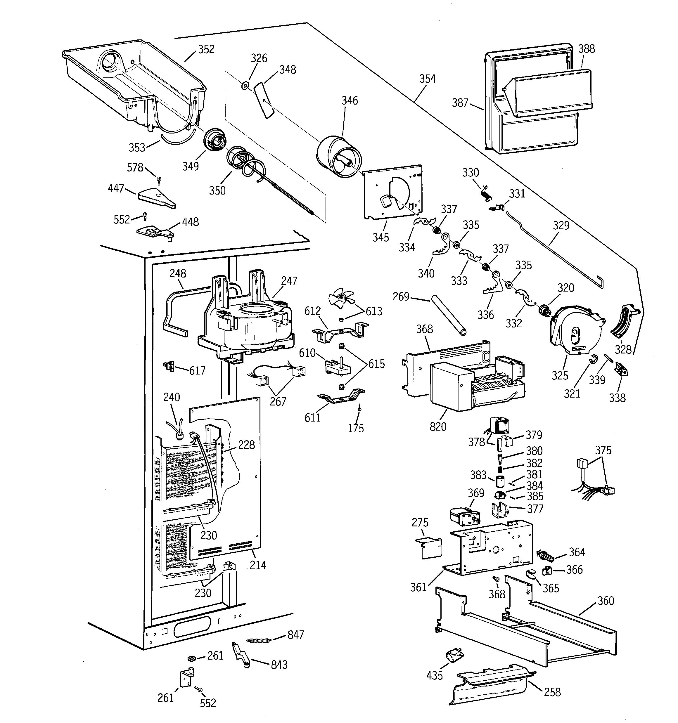 GE TFT28PFBBWW freezer section diagram