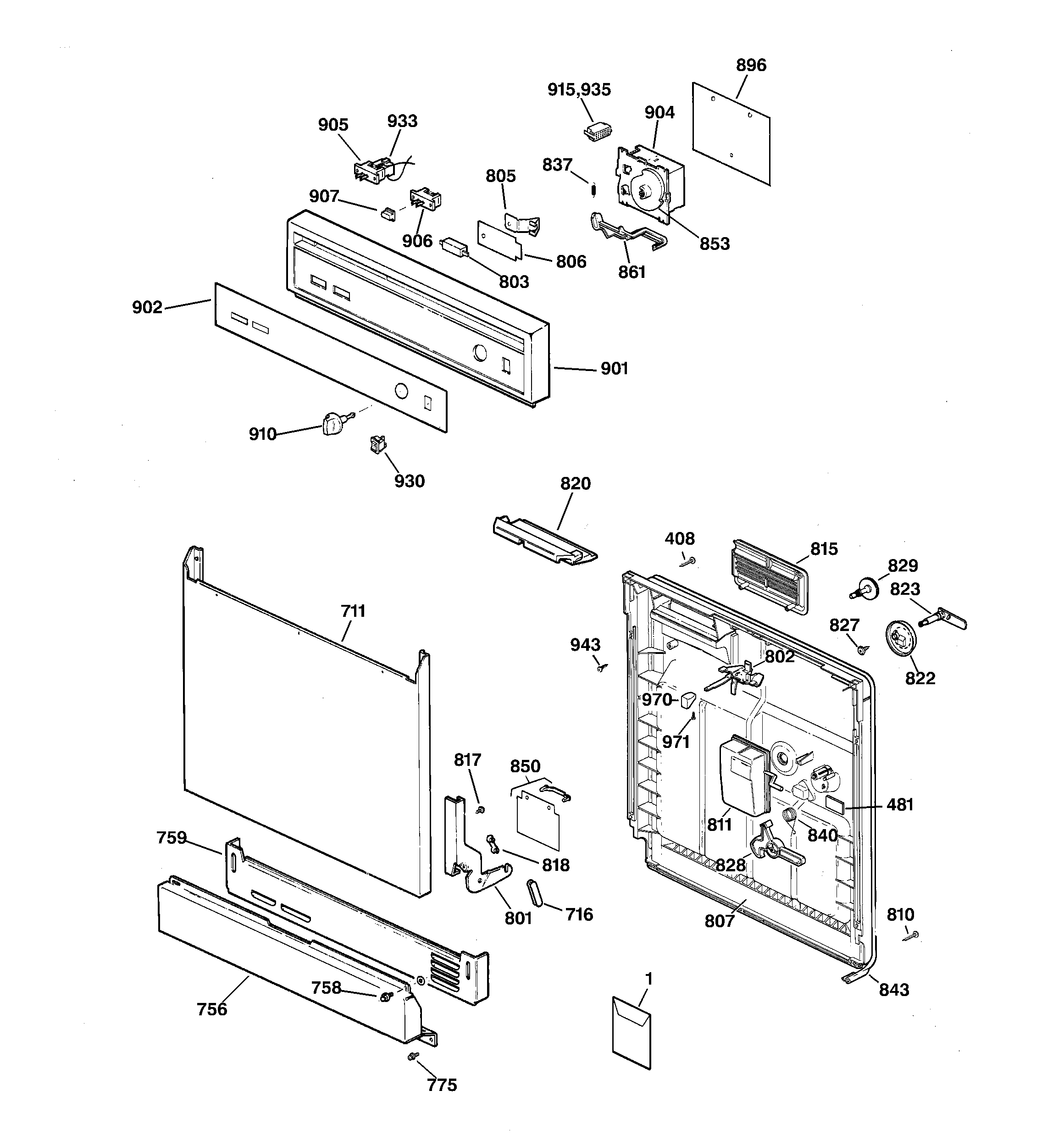 GE GSD2120C04BB escutcheon & door assembly diagram