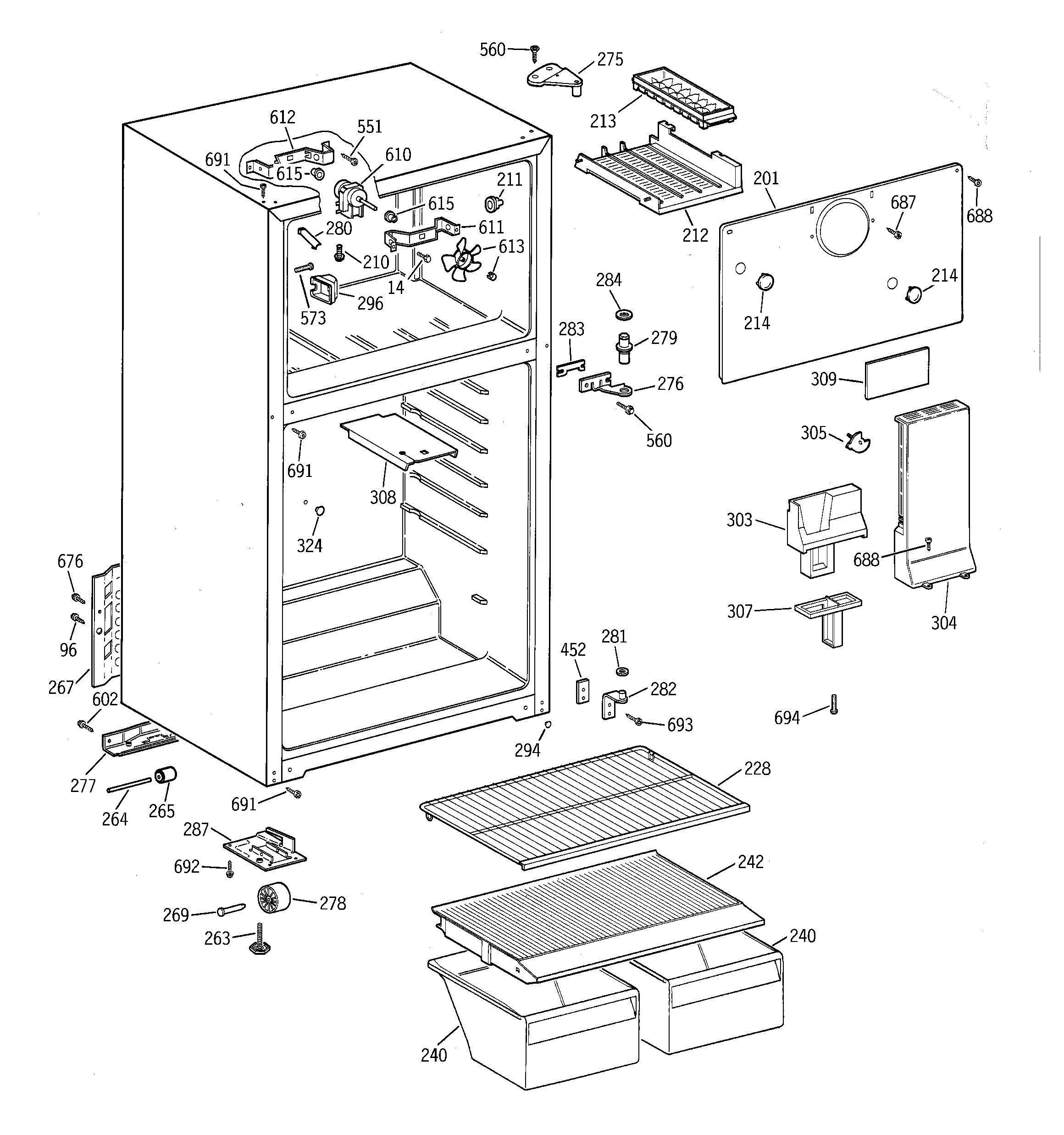GE TBX16SABJRWW cabinet diagram