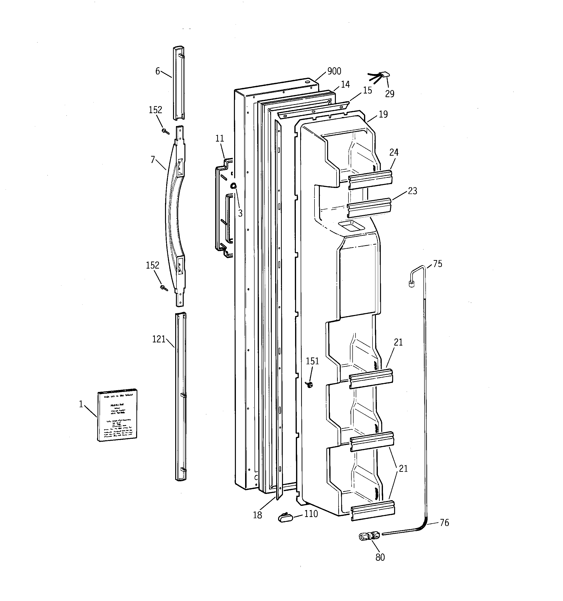 GE TFX20JRBCAA freezer door diagram