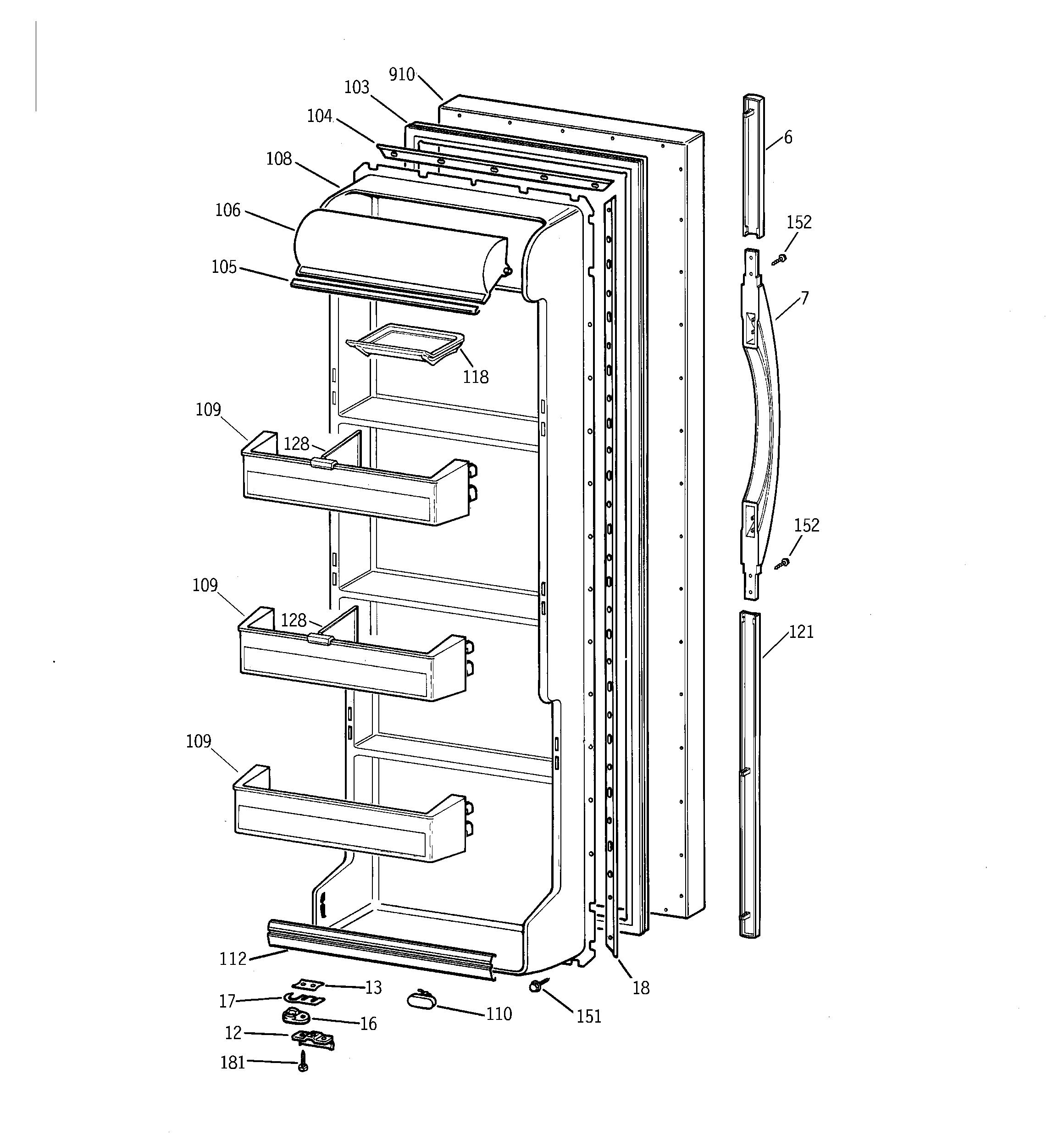 GE TFX20JRBCAA fresh food door diagram