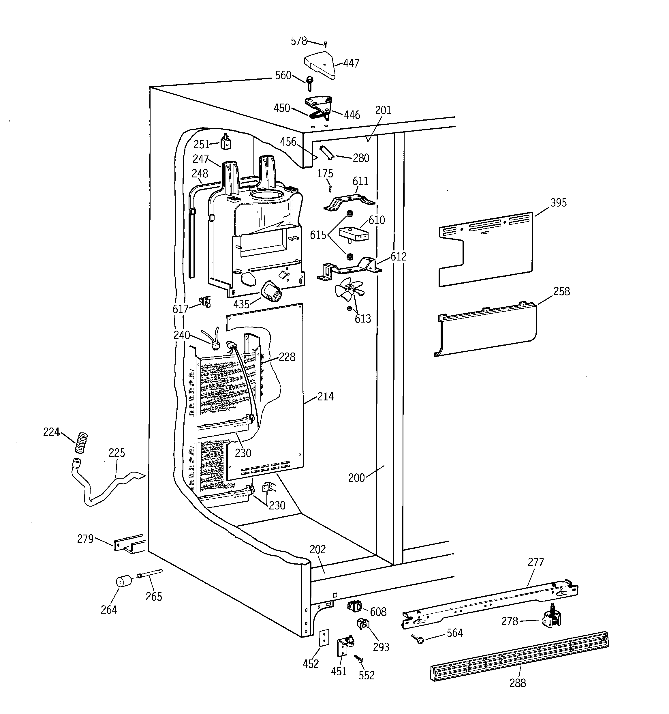 GE TFX20JRBCAA freezer section diagram