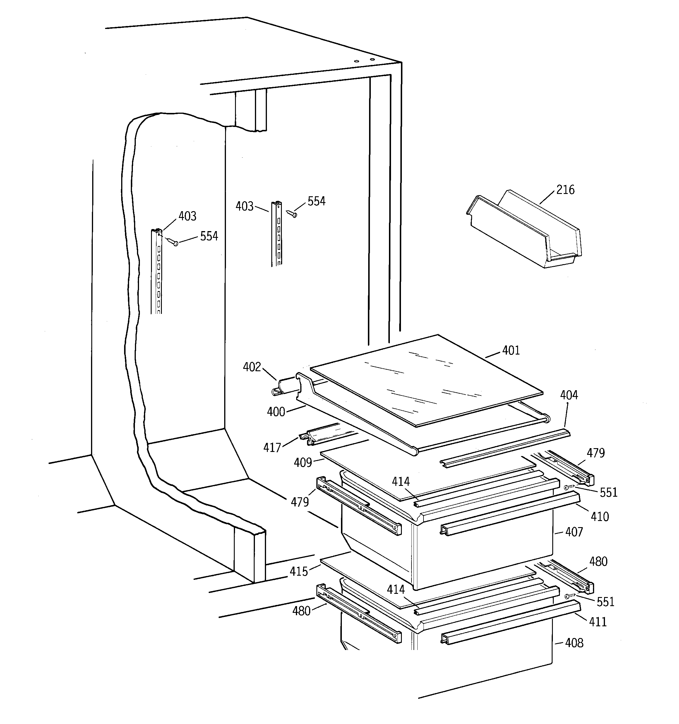 GE TFX20JRBCAA fresh food section diagram