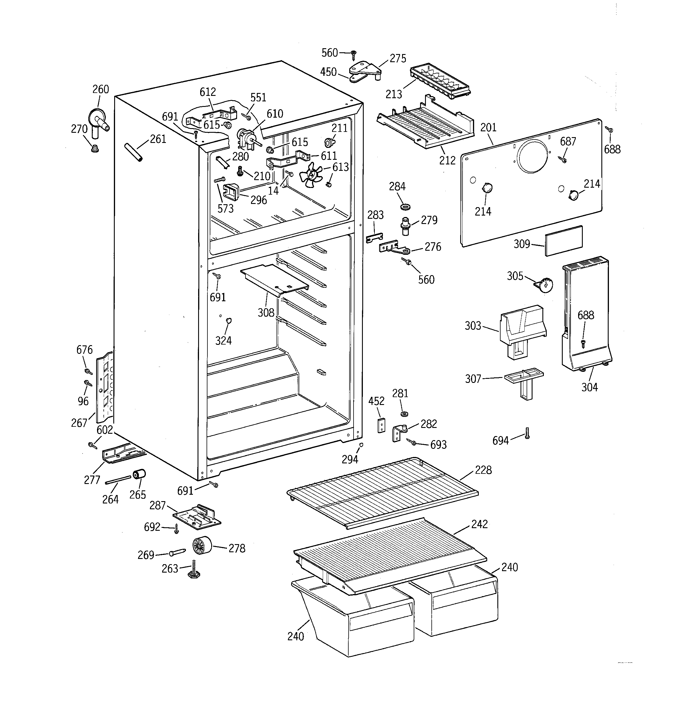 GE TBT14SABKRAA cabinet diagram