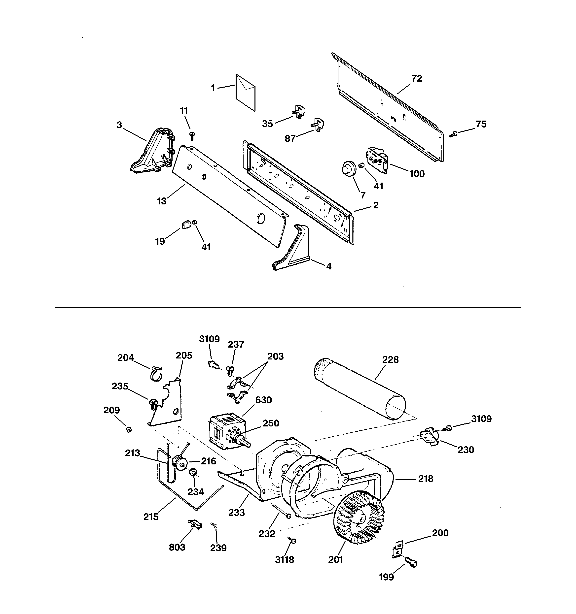 GE DCXR453GV0WW backsplash, blower & drive assembly diagram