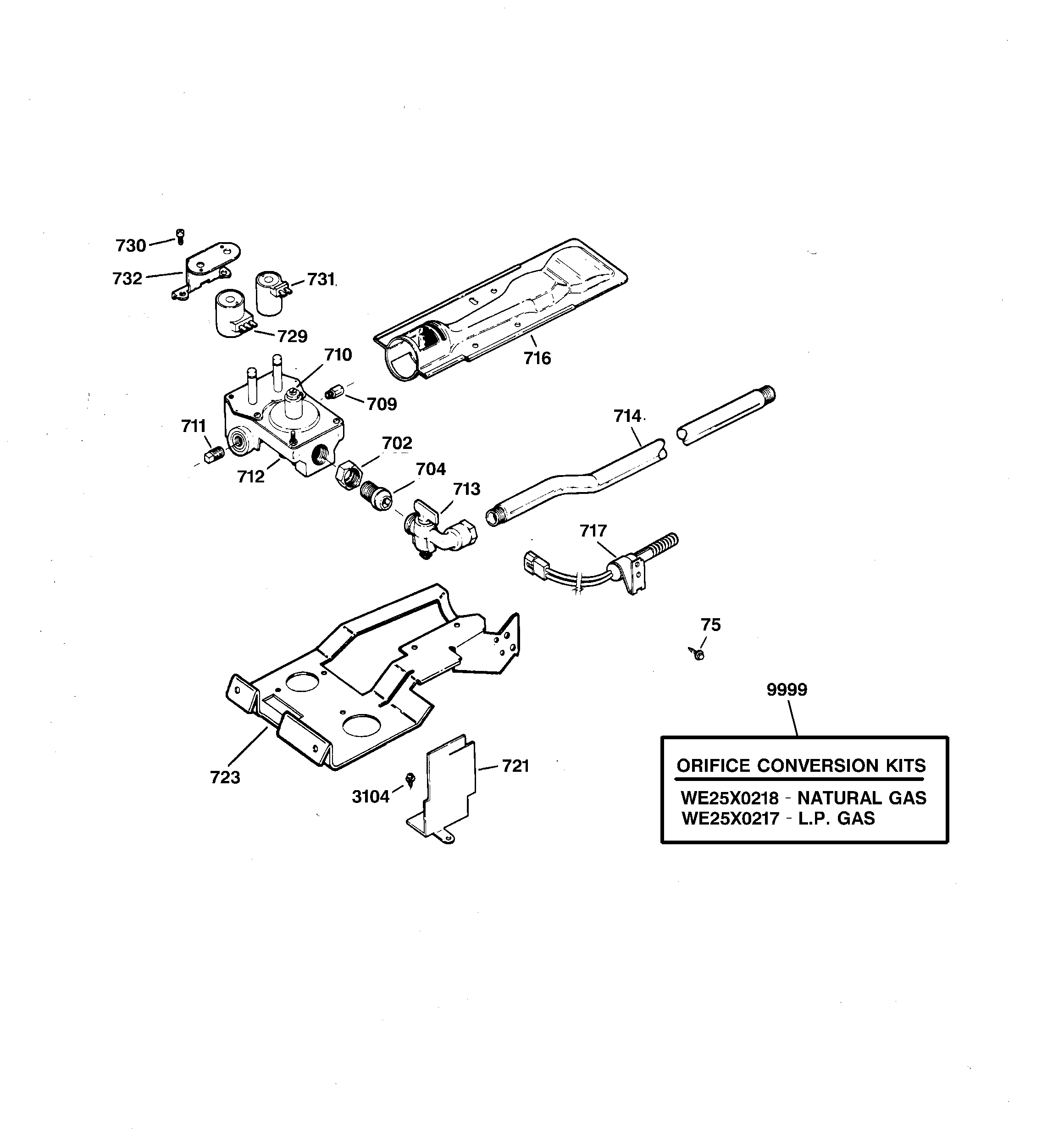 GE DCXR453GV0WW gas valve & burner assembly diagram