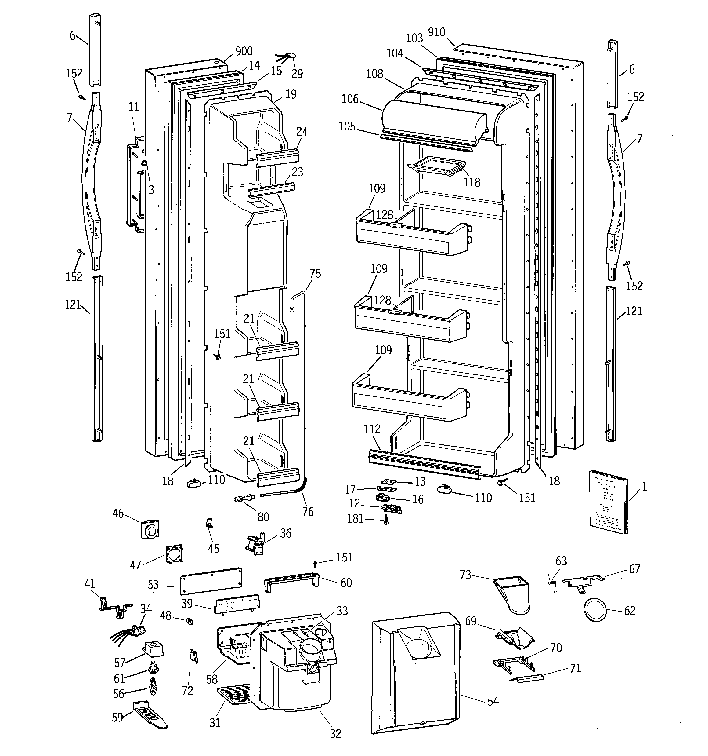 GE TFZ20JRBCWW doors diagram