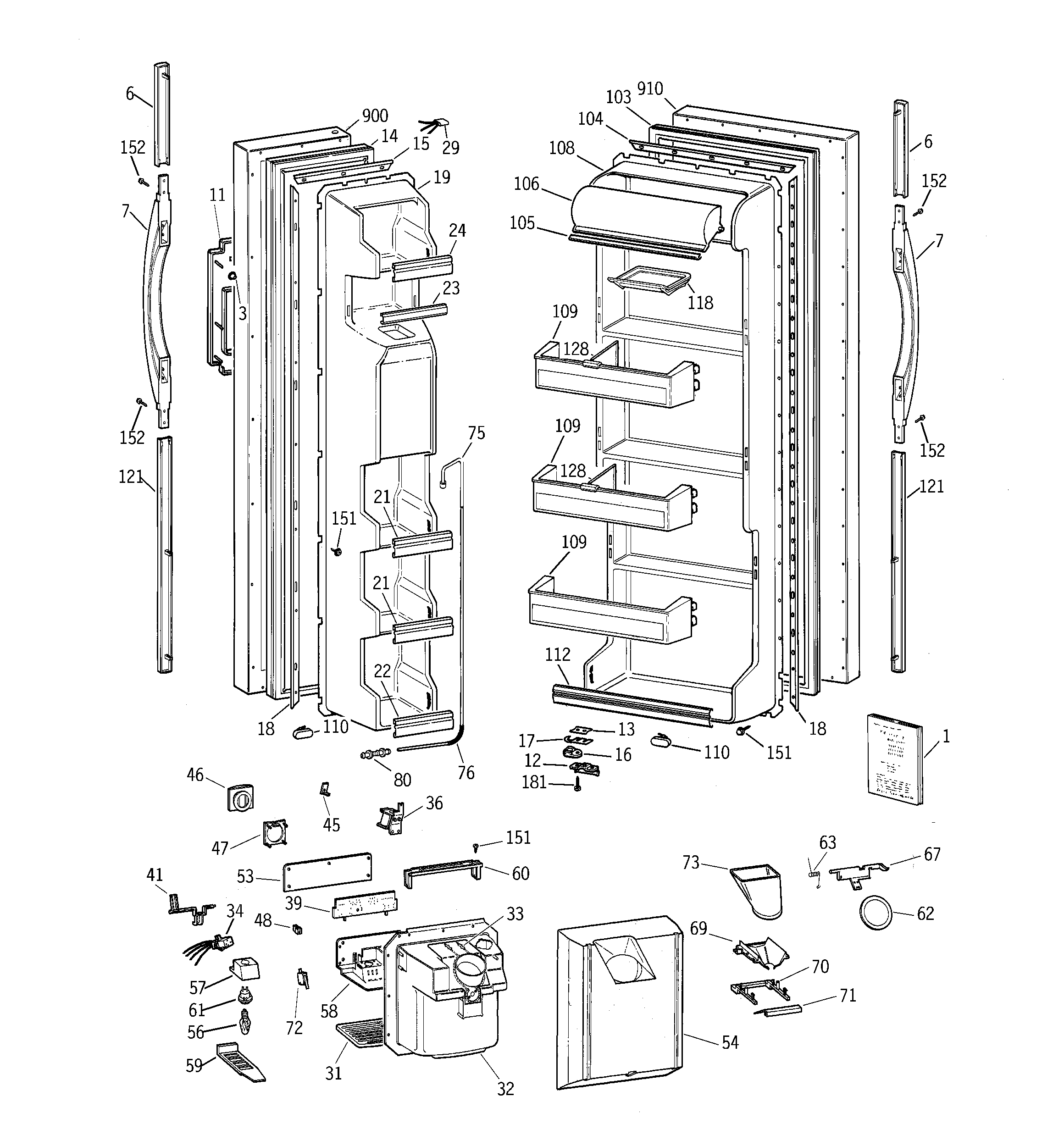 GE TFG20JRBCWW doors diagram