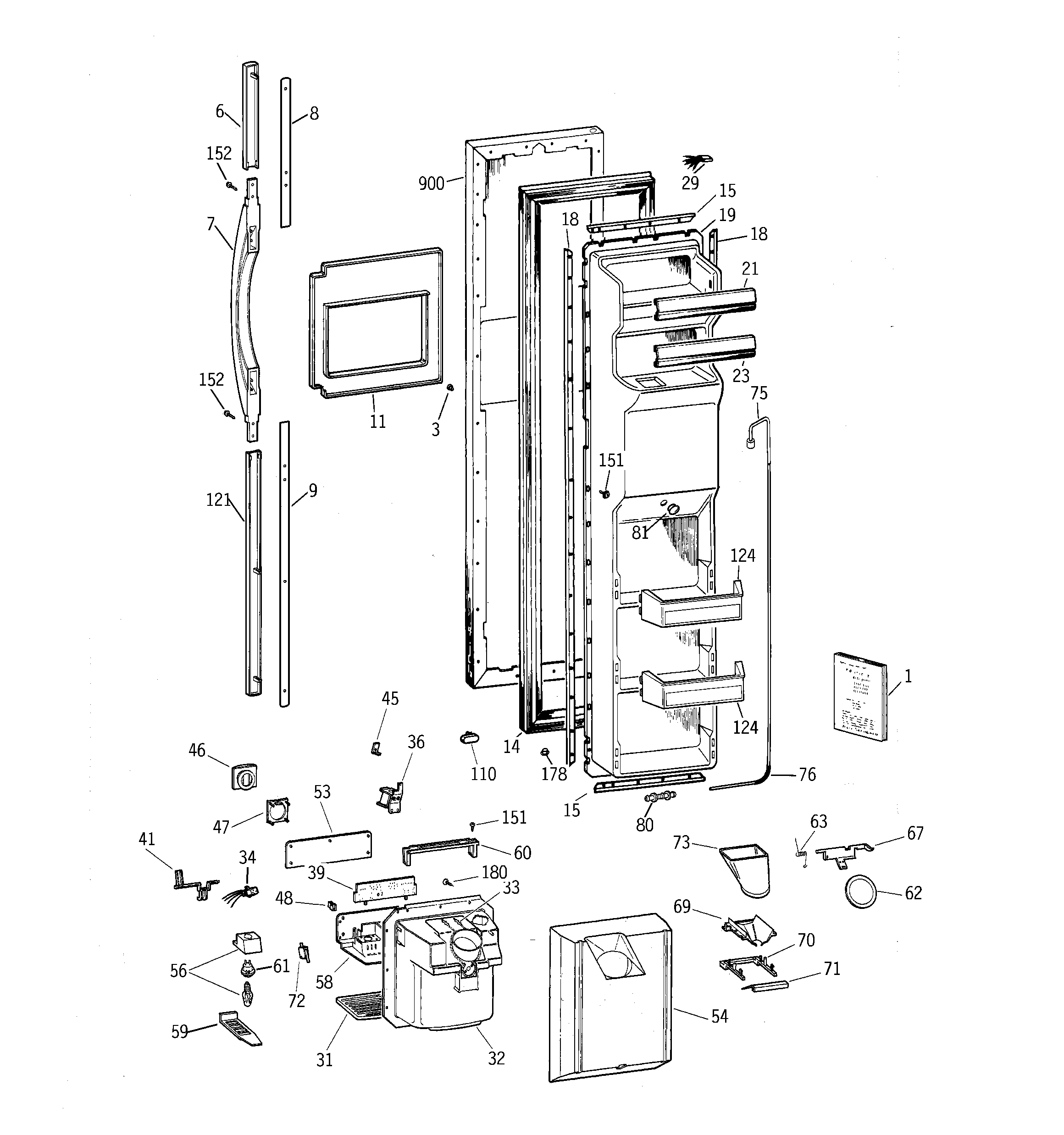 GE TFG27PRBBWW freezer door diagram
