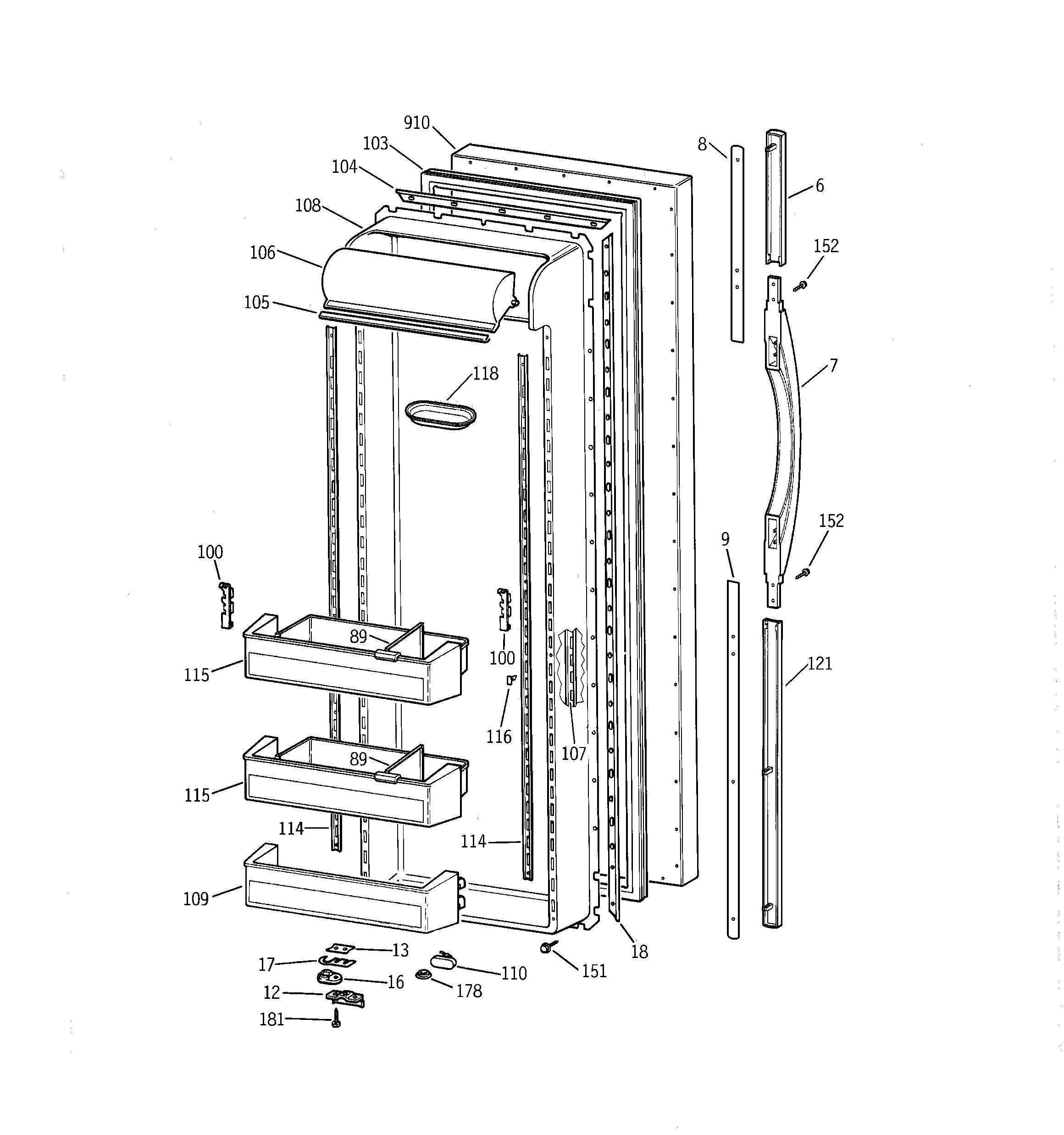 GE TFG27PRBBWW fresh food door diagram