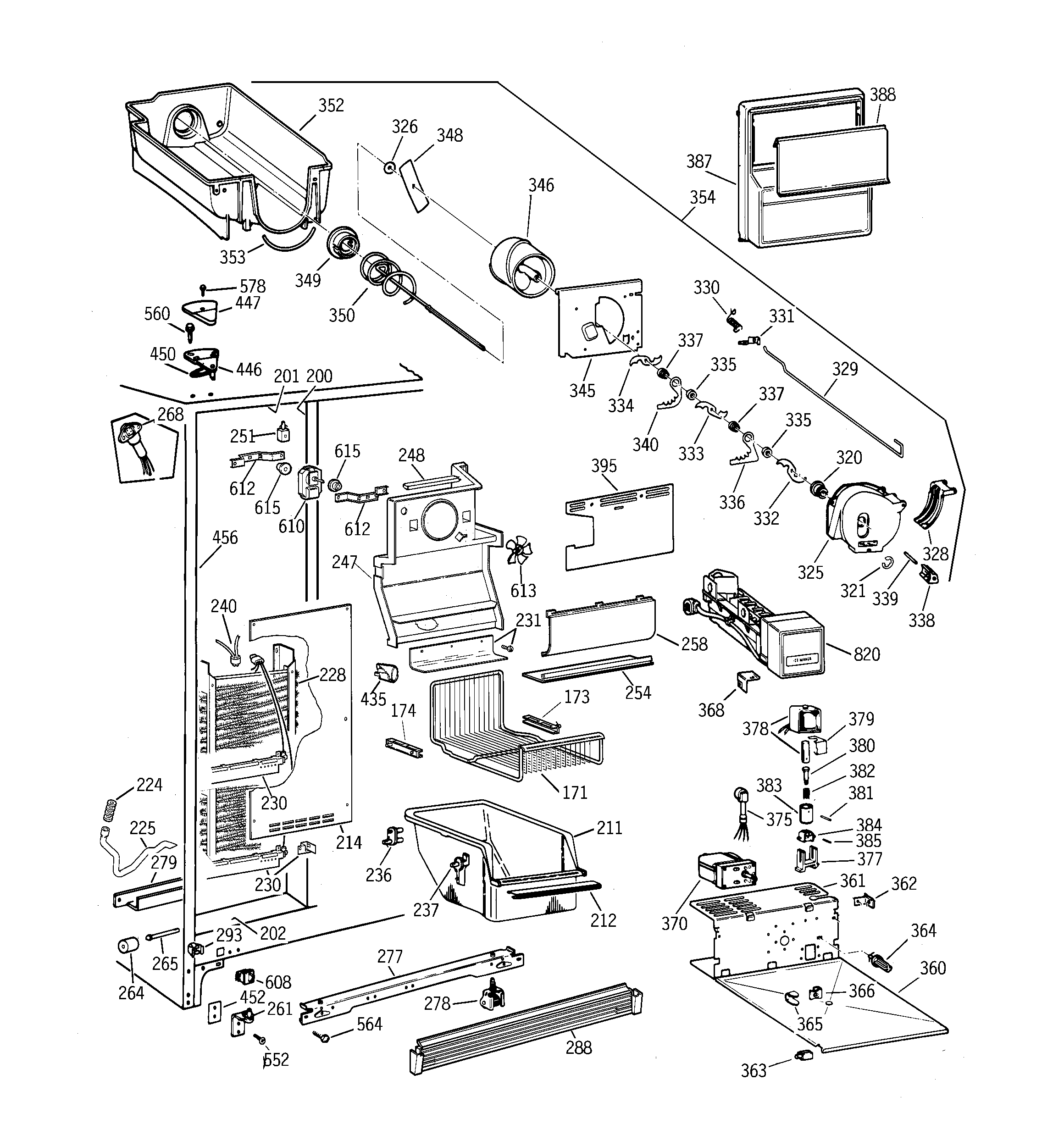 GE TFG27PRBBWW freezer section diagram