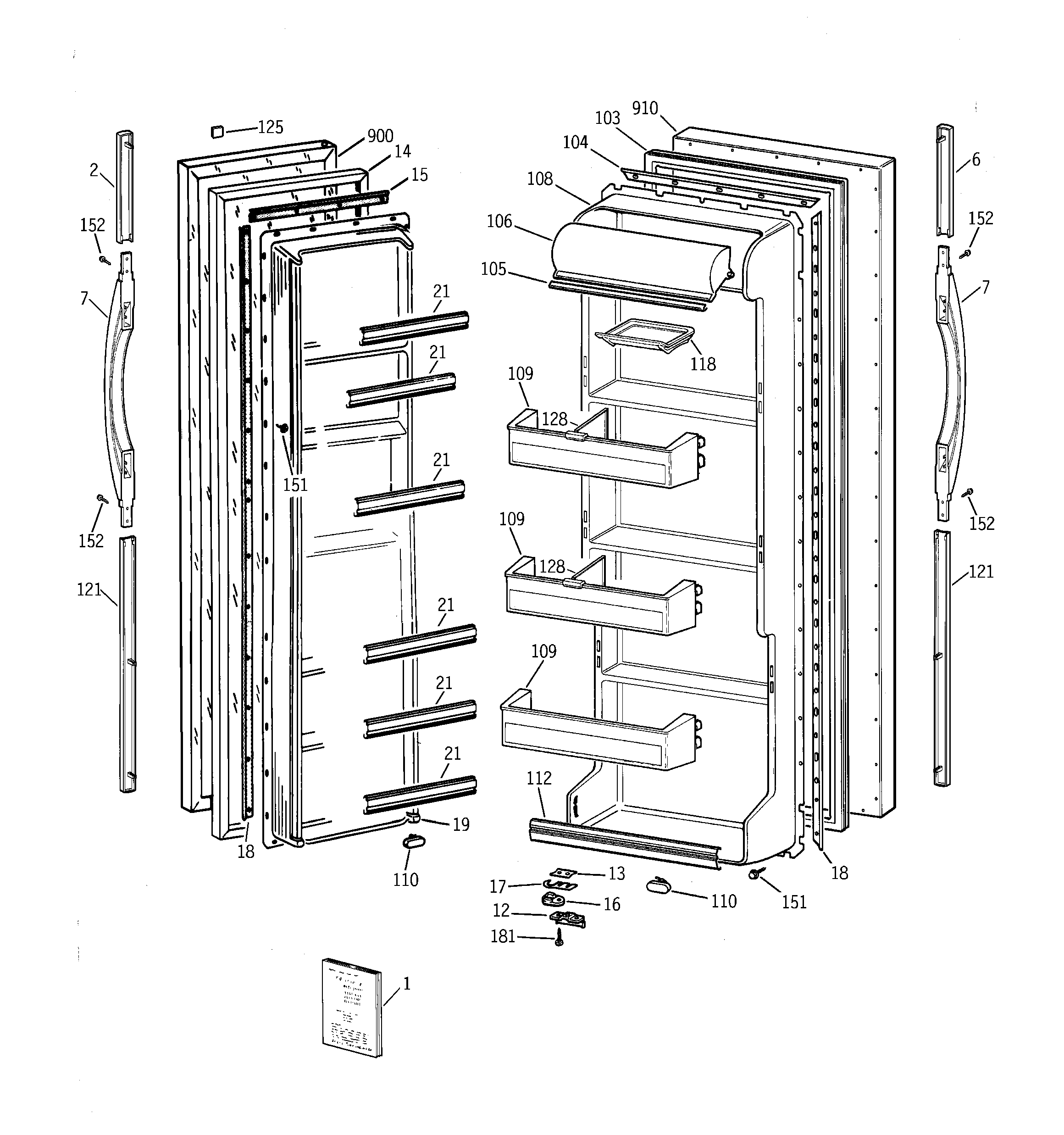 GE TFT20JABCWW doors diagram