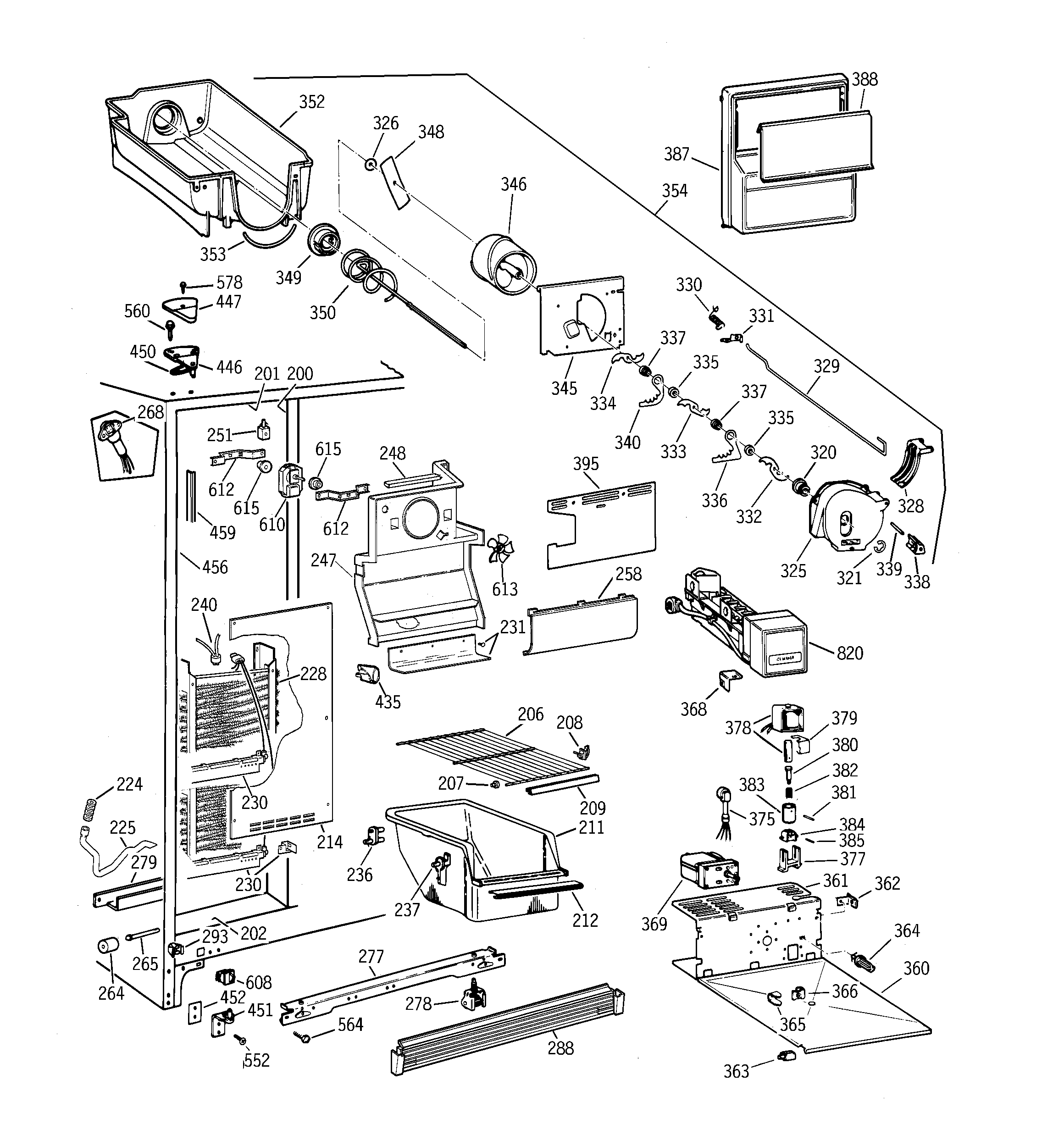 GE TFT20JRBCAA freezer section diagram