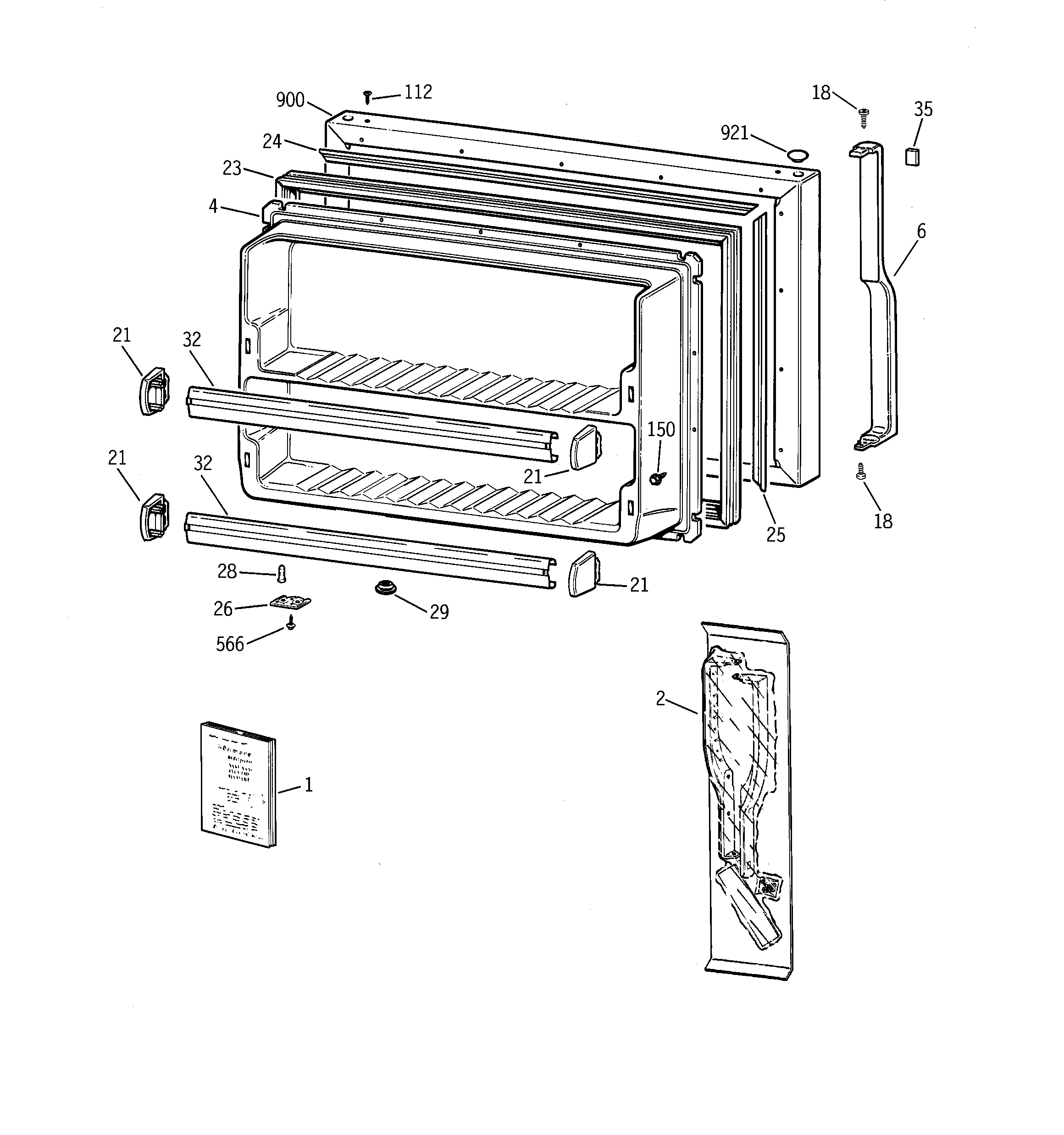 GE TBX18AABQRAA freezer door diagram