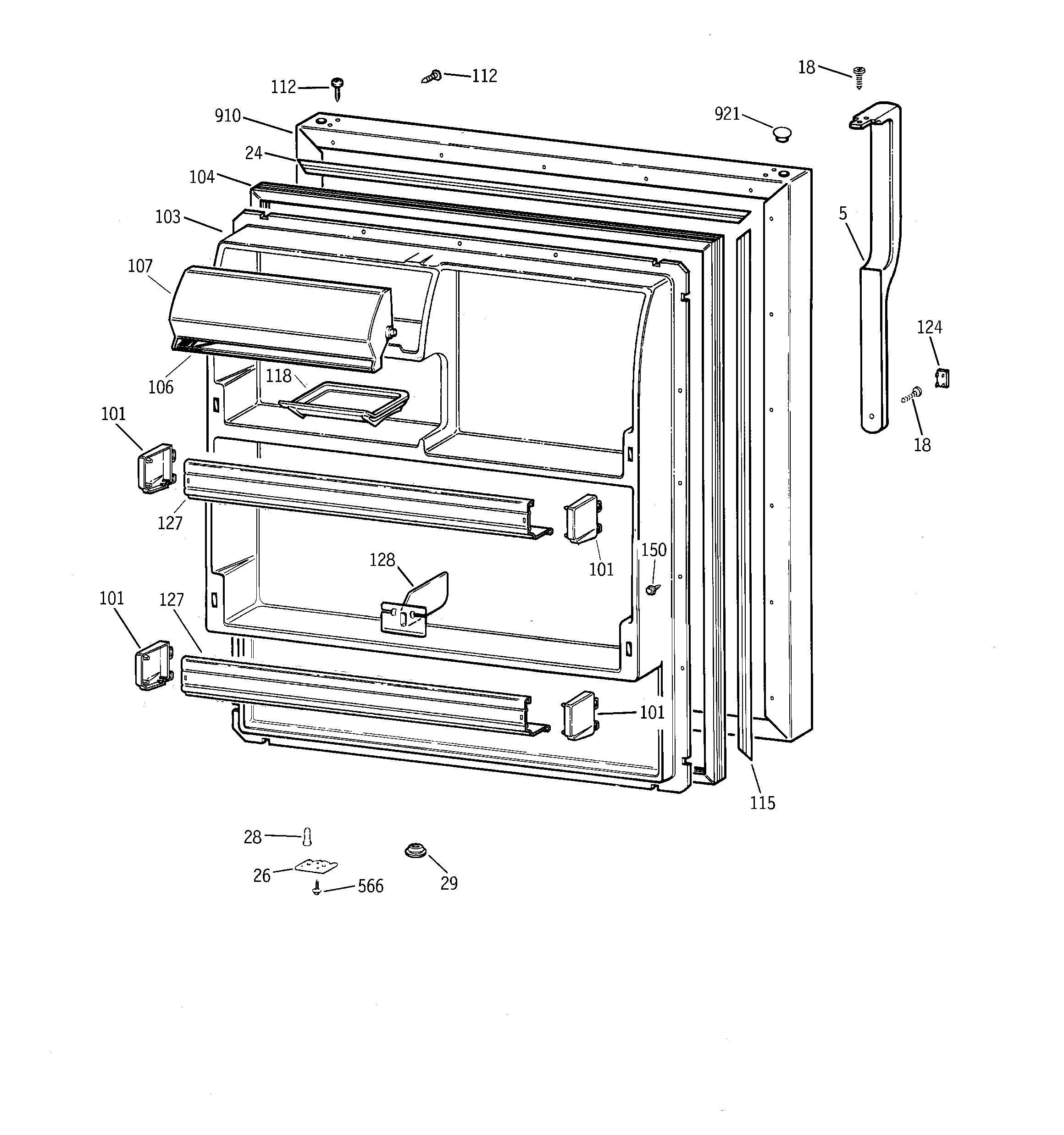 GE TBX18AABQRAA fresh food door diagram
