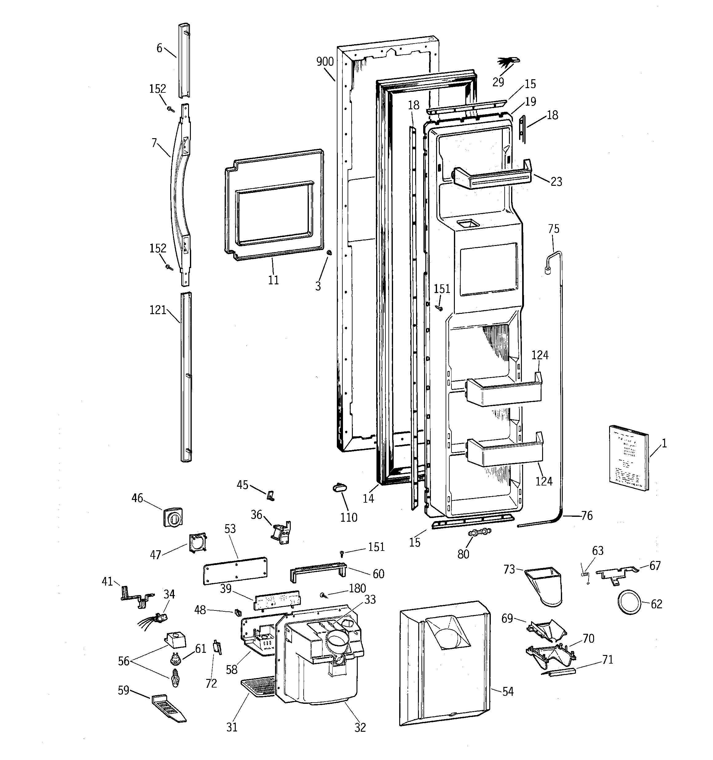 GE TPG21JRBCWW freezer door diagram