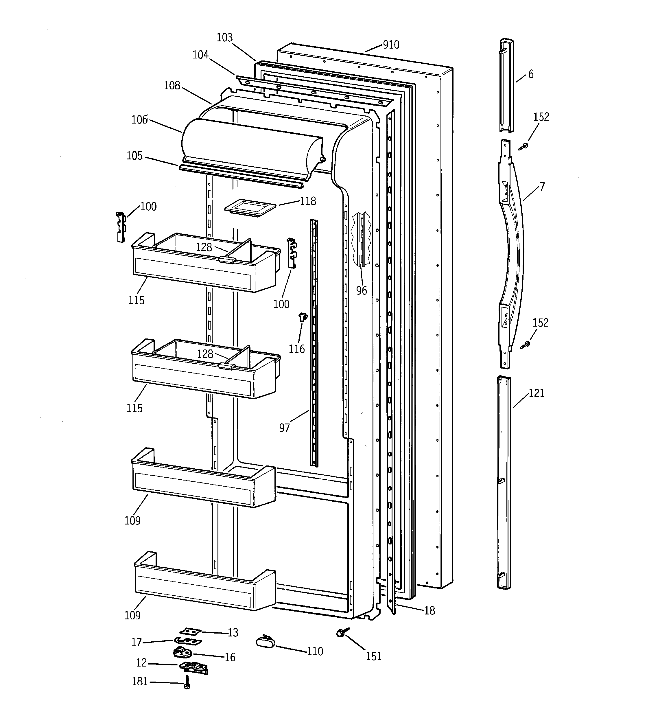 GE TPG21JRBCWW fresh food door diagram