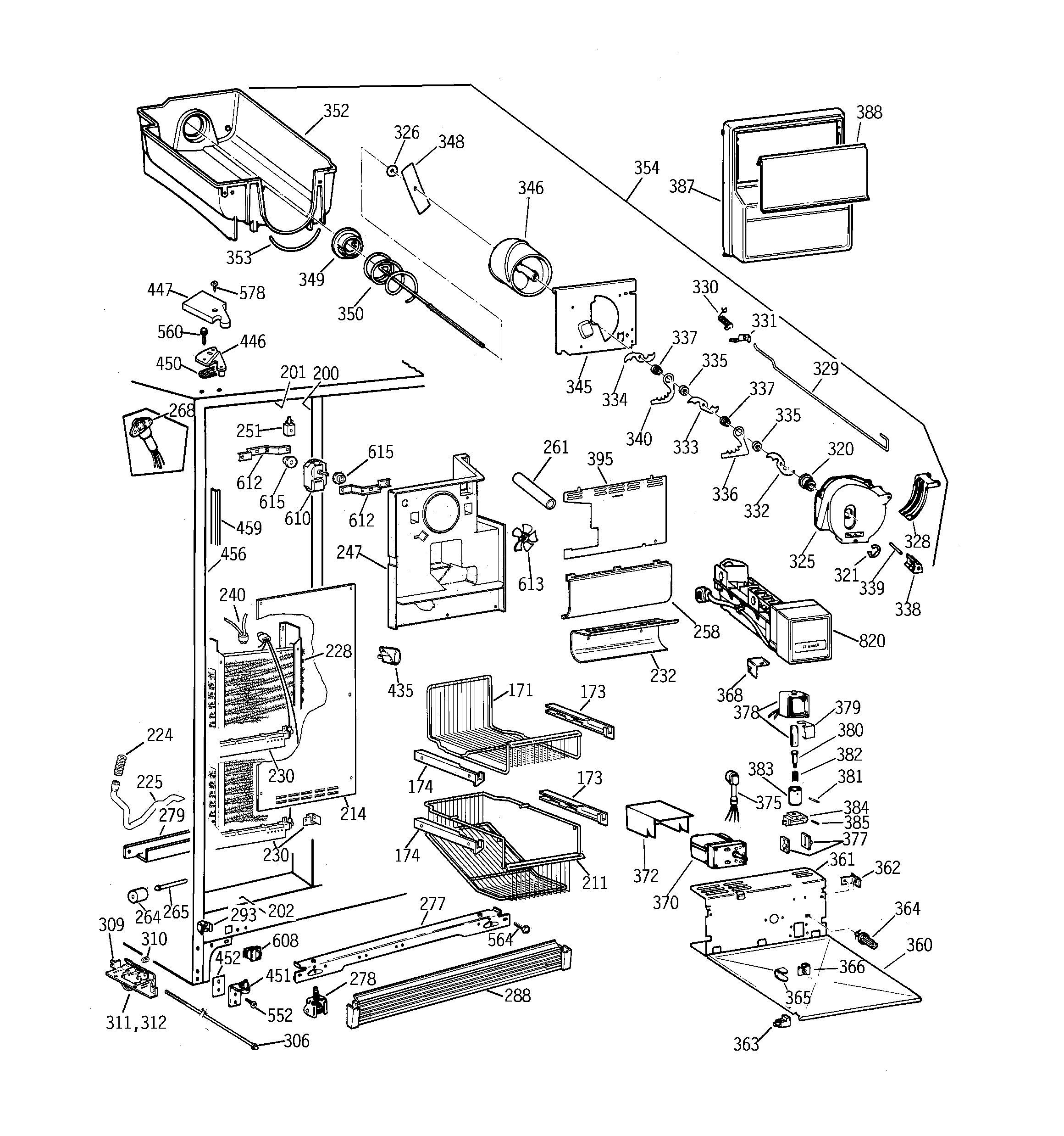 GE TPG21JRBCWW freezer section diagram
