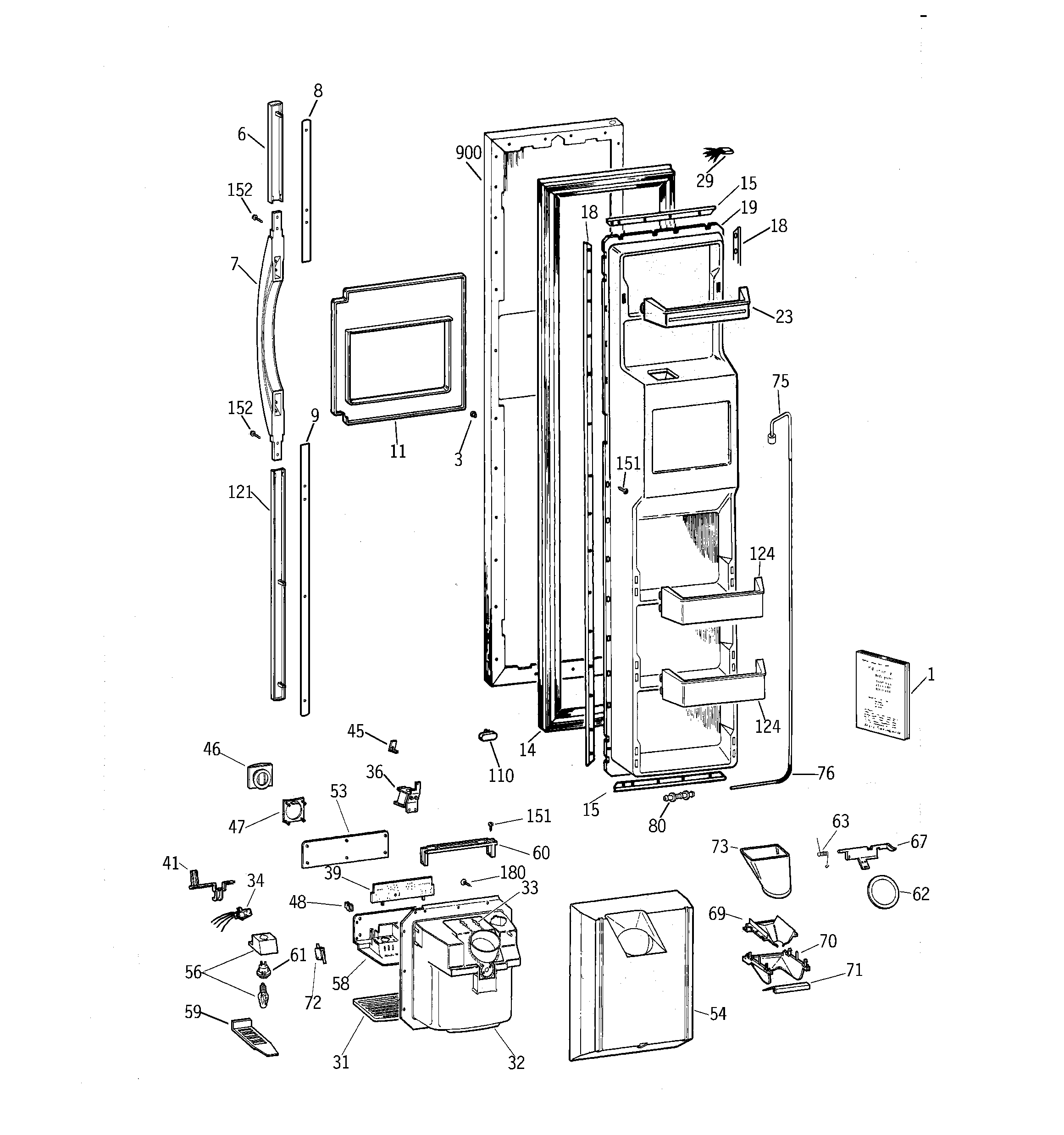 GE TPG21PRBCBB freezer door diagram