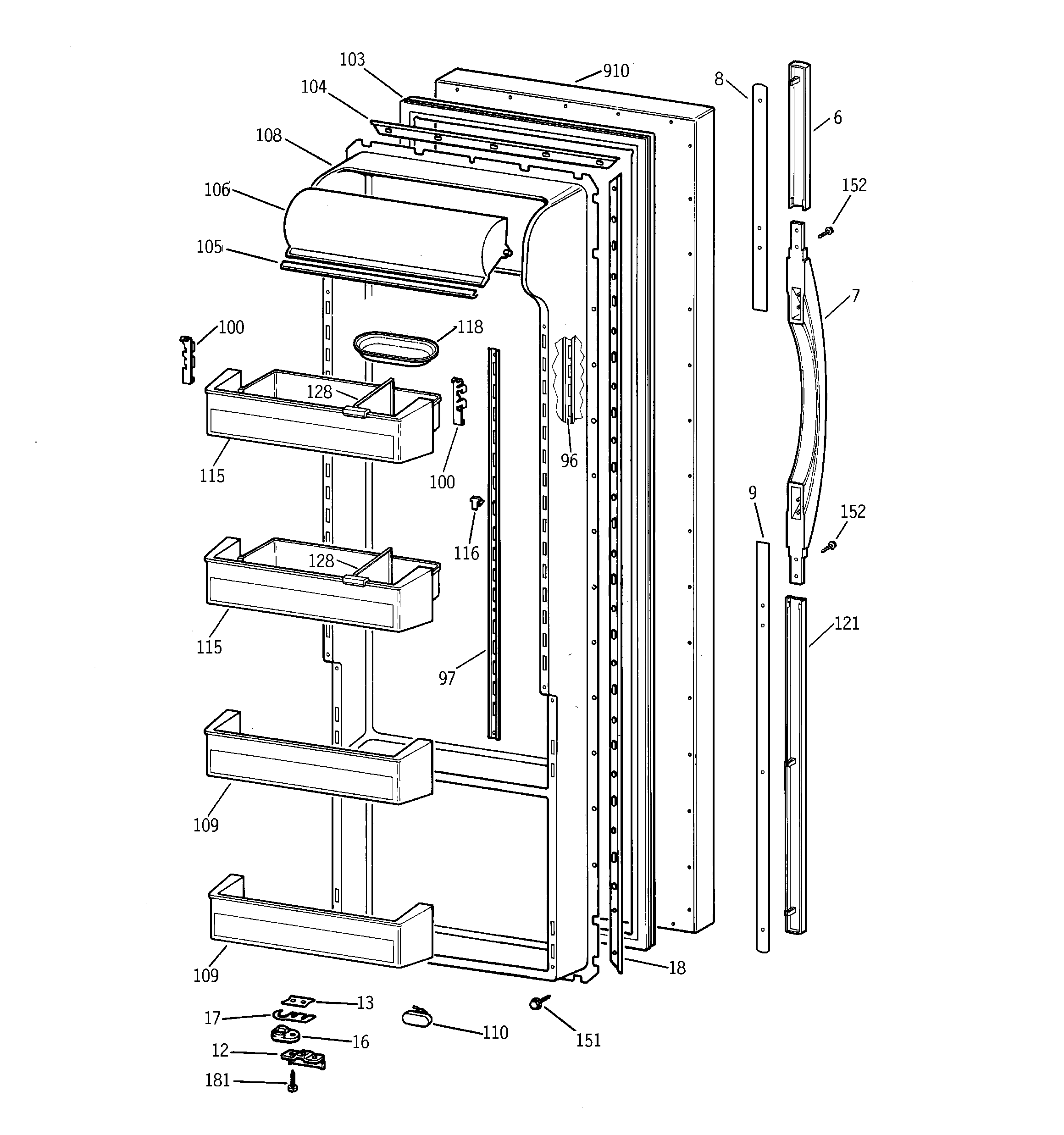 GE TPG21PRBCBB fresh food door diagram