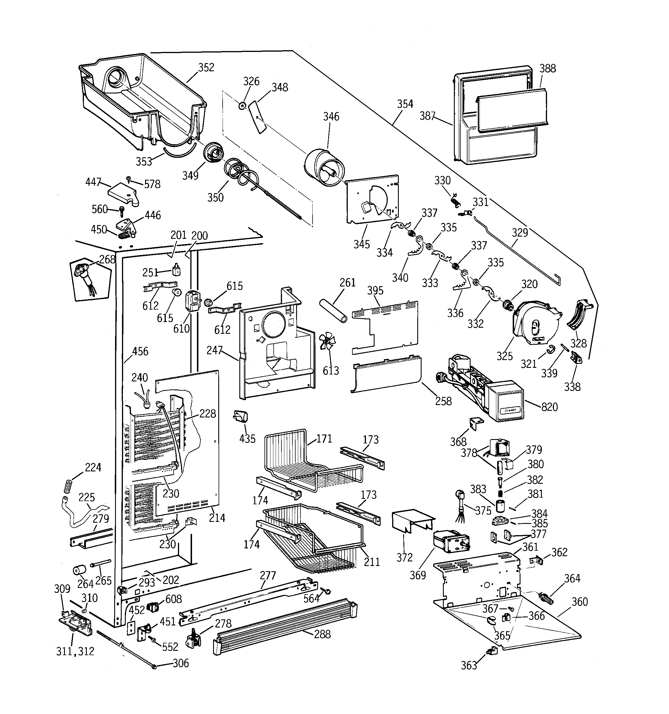 GE TPX21PRBCWW freezer section diagram