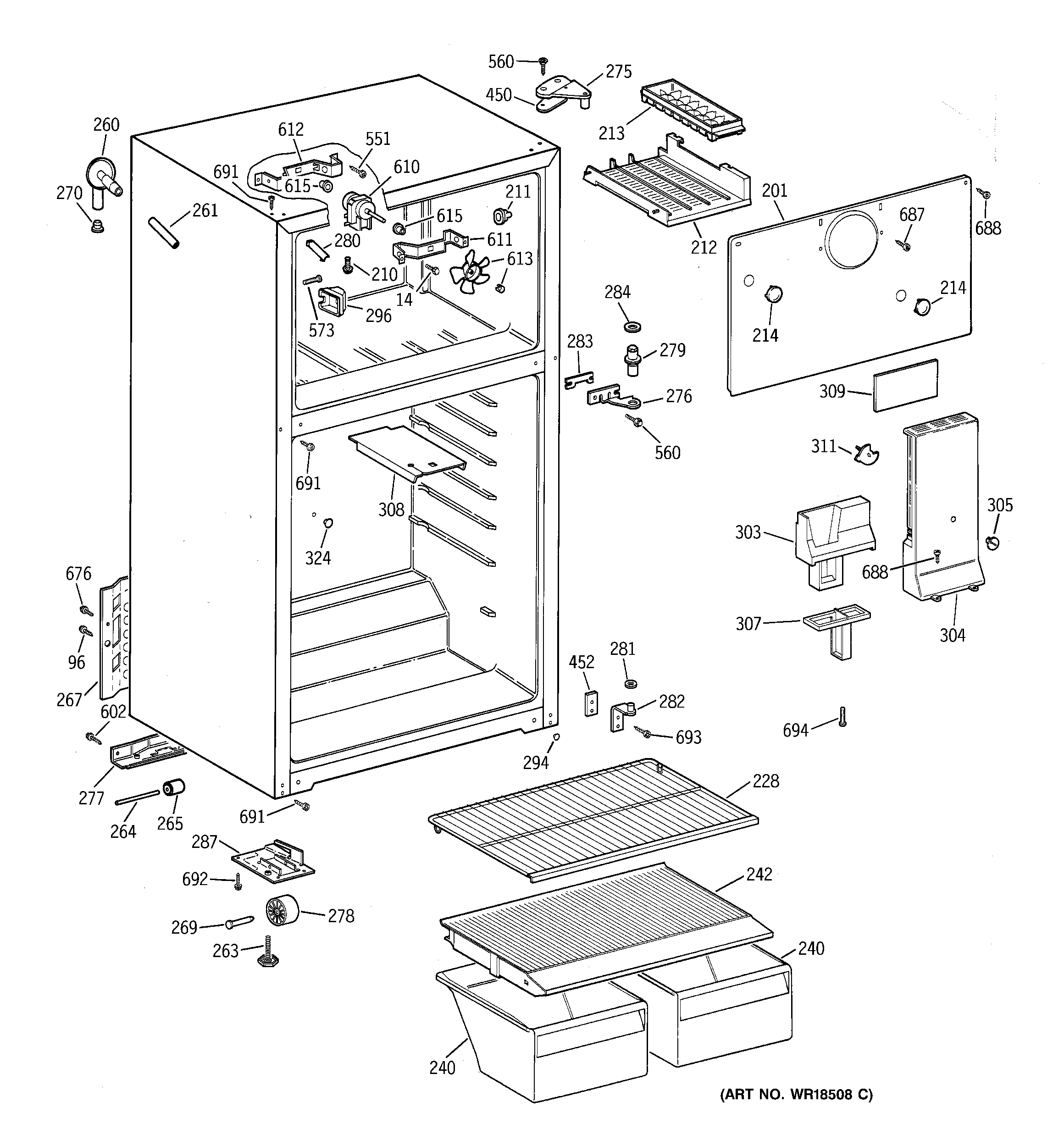 GE TBG14SACCRWW cabinet diagram