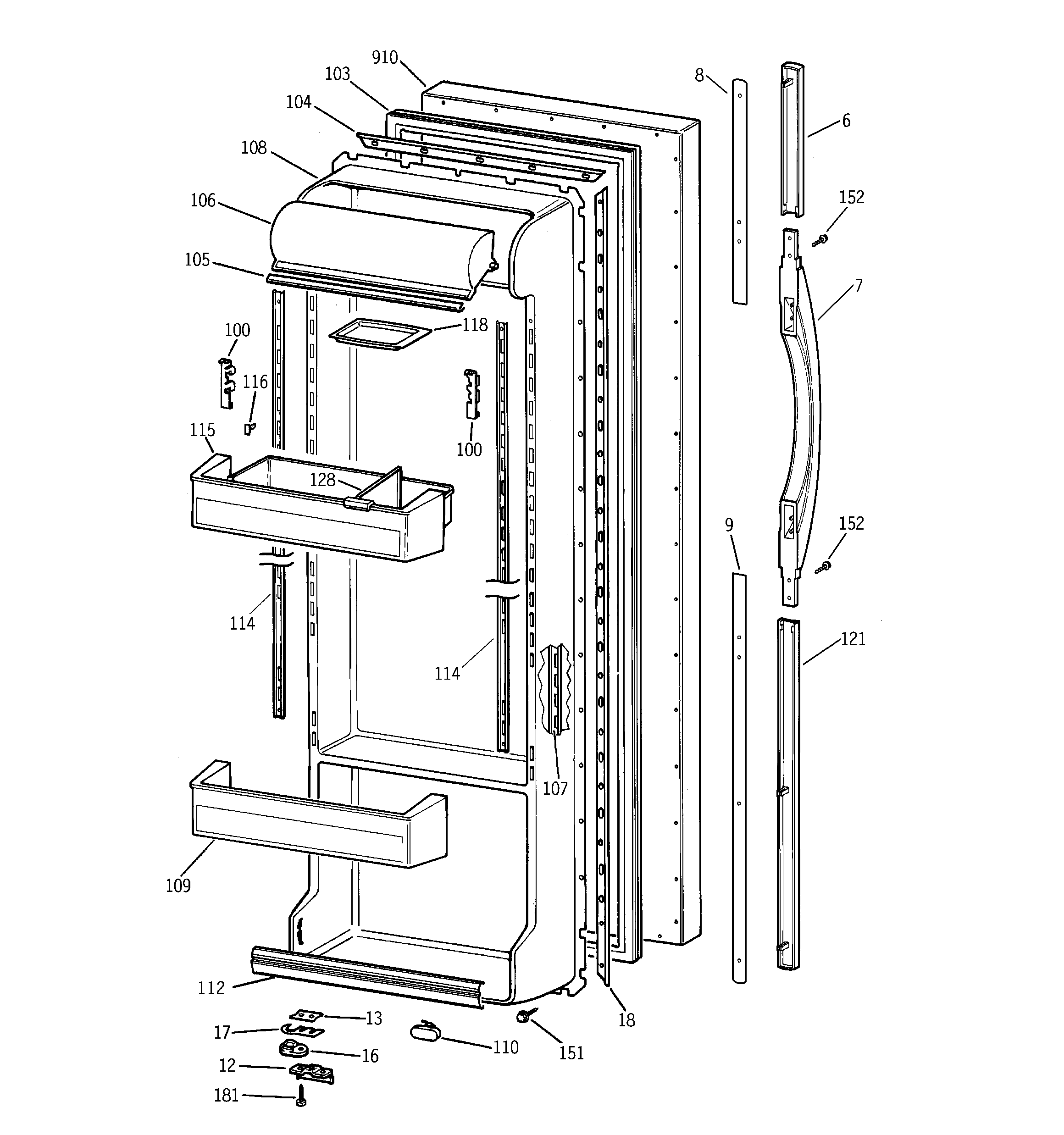 GE TFX22ARBCAA fresh food door diagram