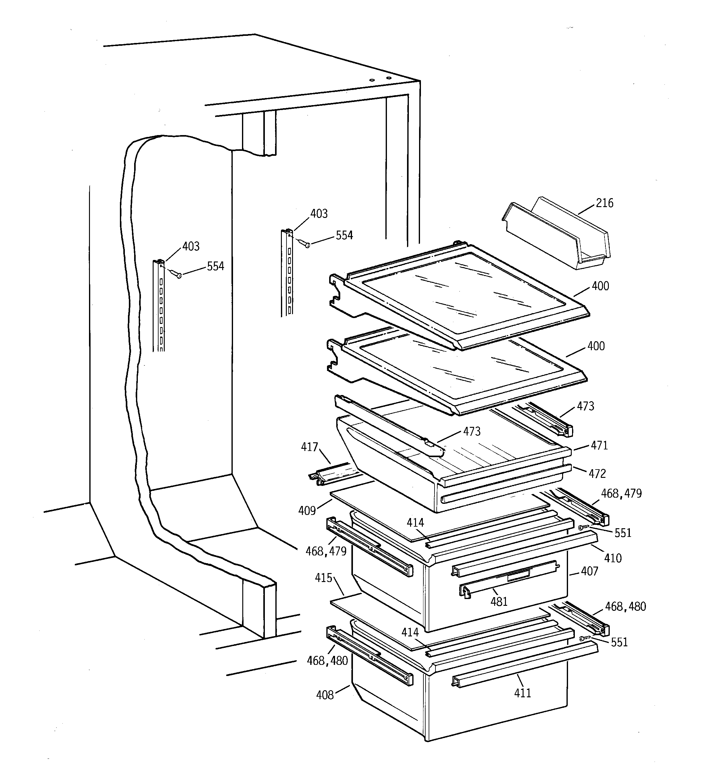 GE TFX22ARBCAA fresh food section diagram