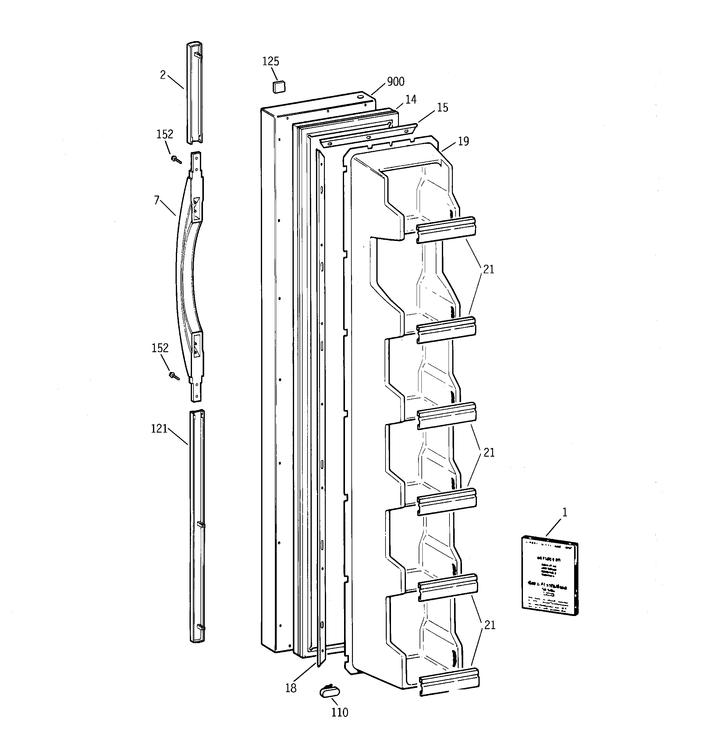 GE TFX22JABCWW freezer door diagram