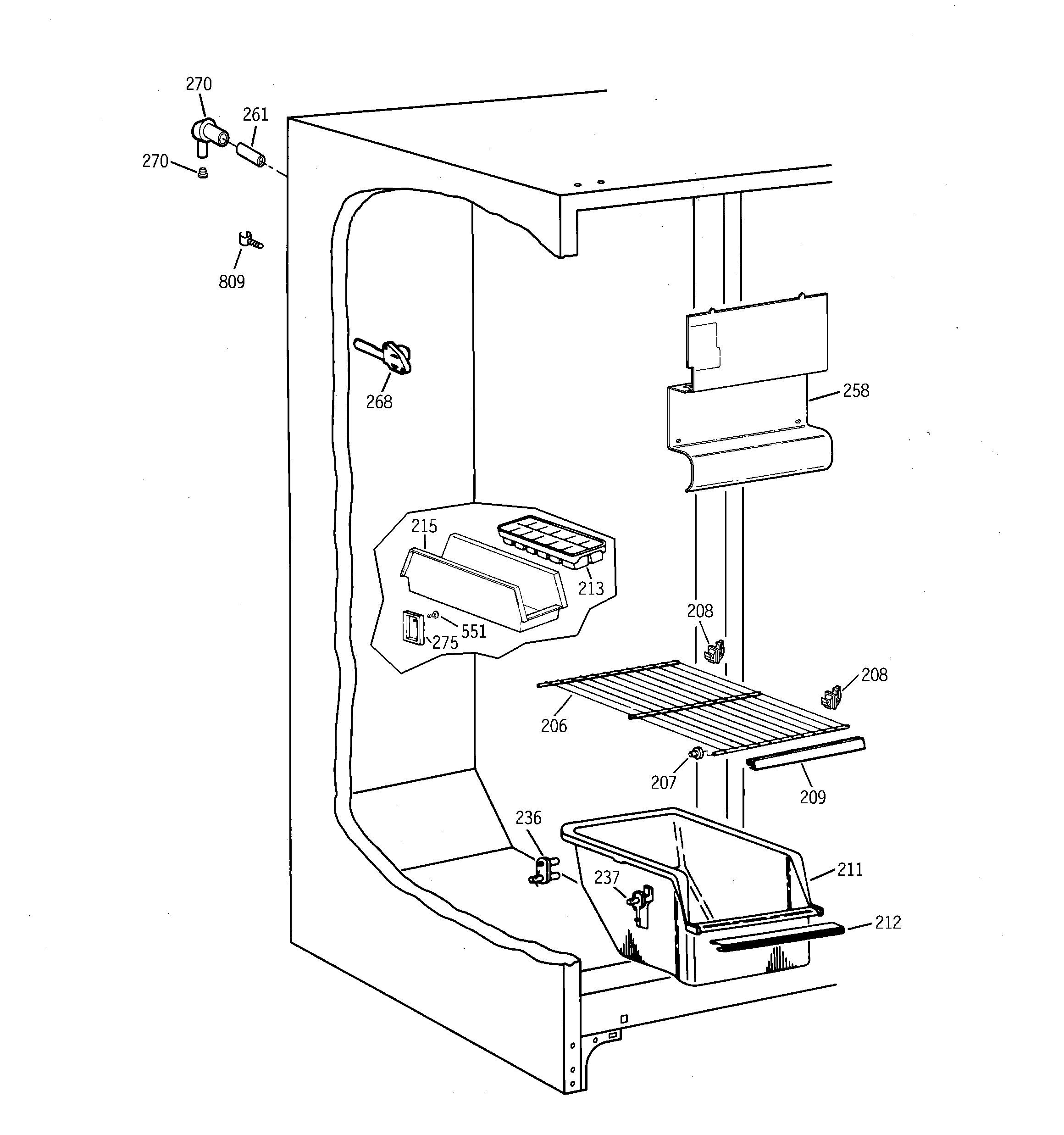 GE TFX22JABCWW freezer section diagram