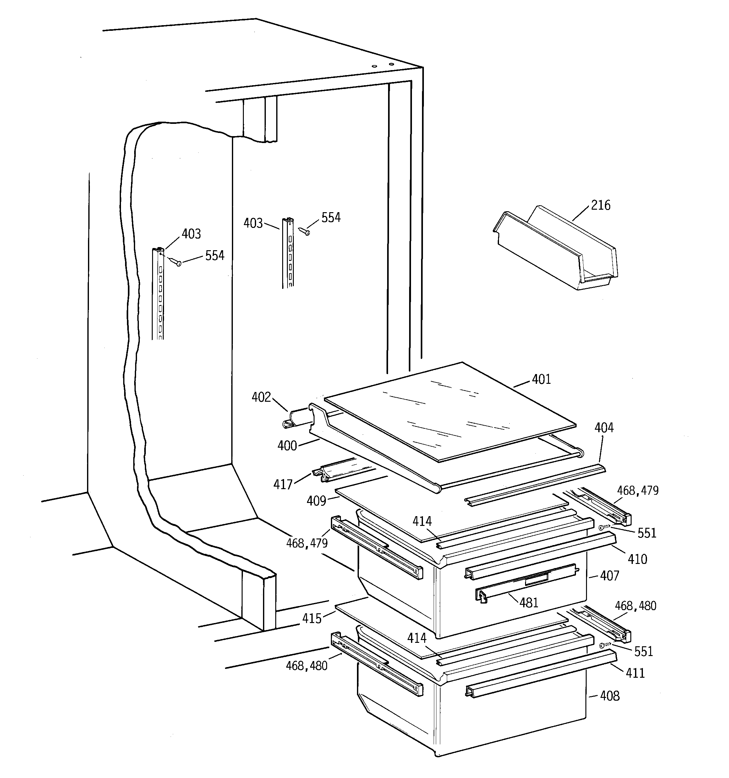 GE TFX22JABCWW fresh food section diagram