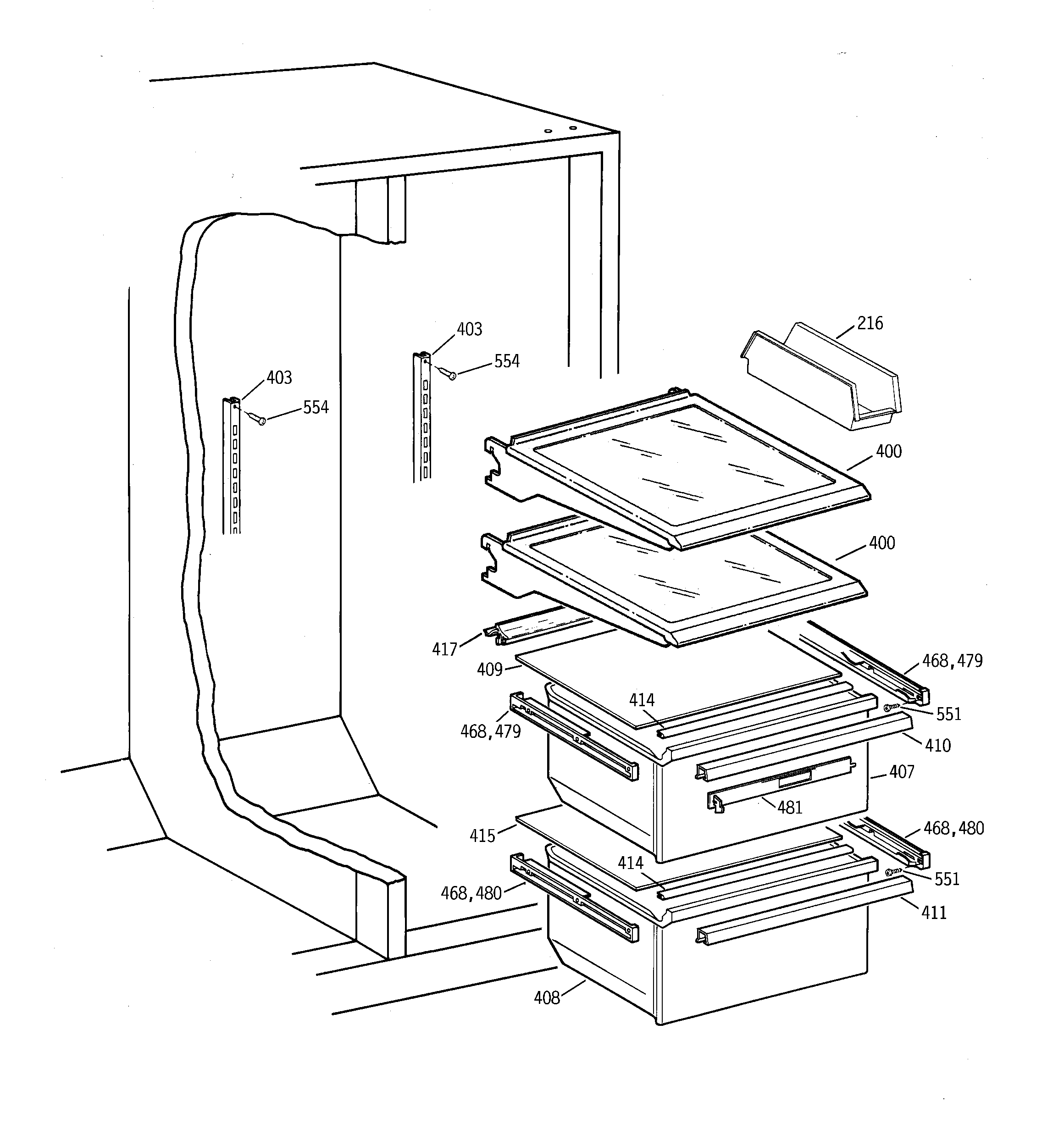GE TFX22KRCBAA fresh food section diagram