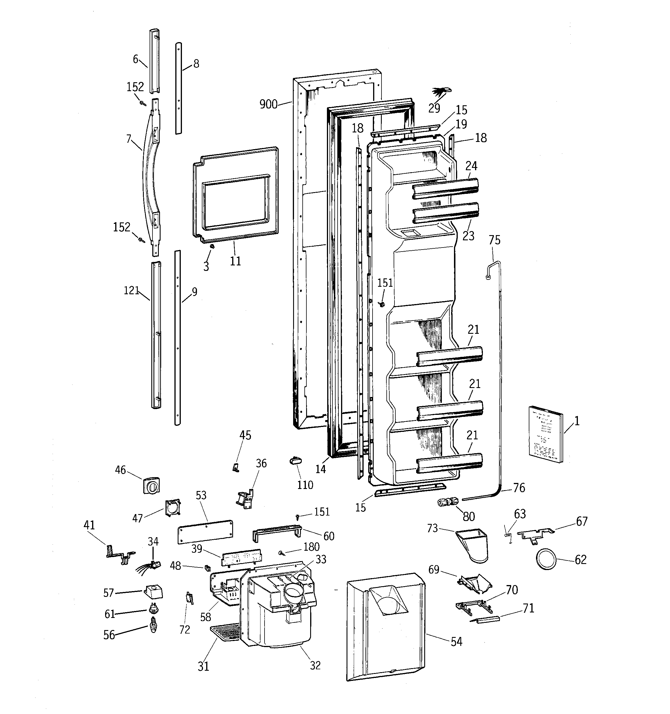 GE TFX22PRBCBB freezer door diagram