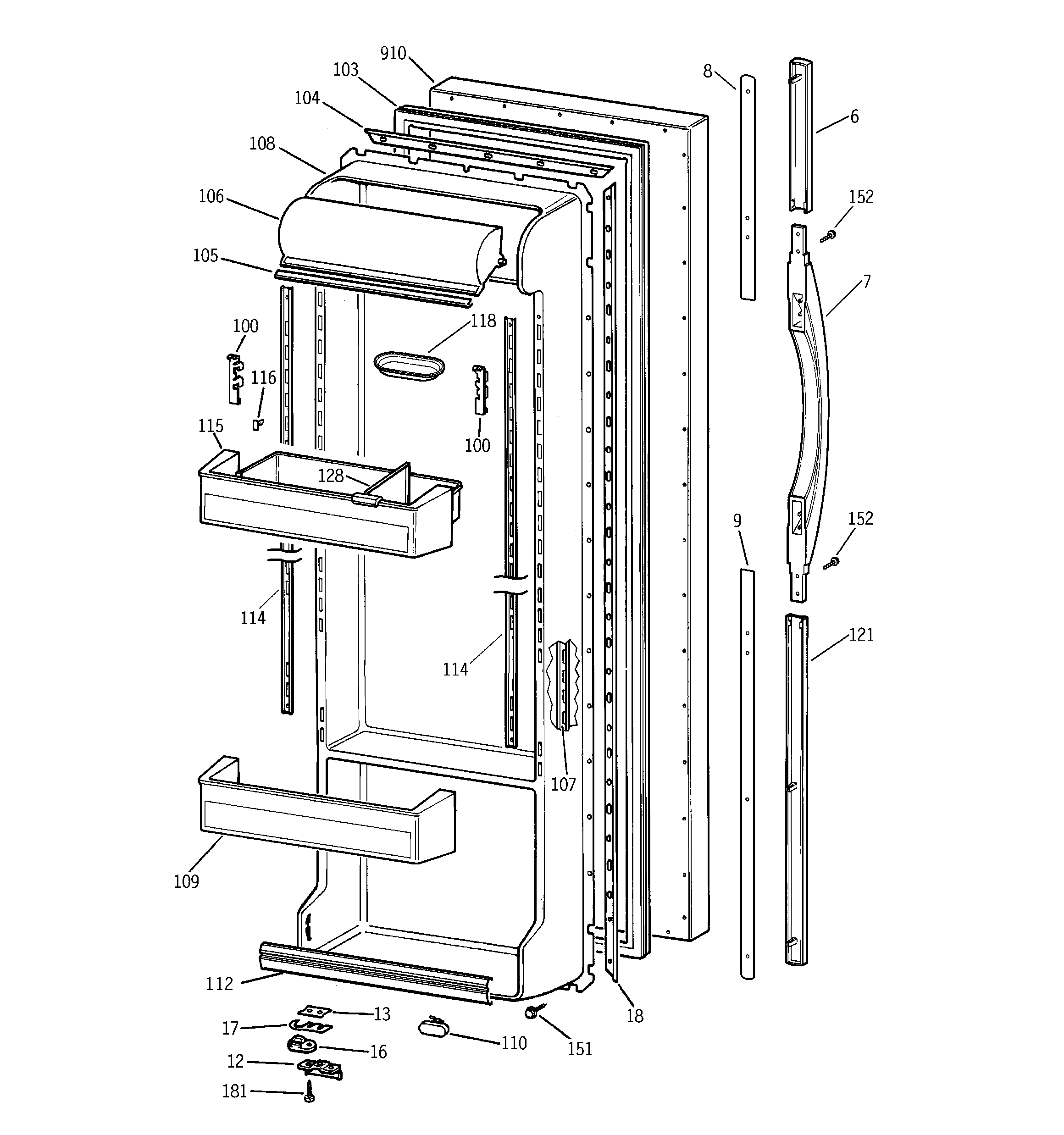 GE TFX22PRBCBB fresh food door diagram