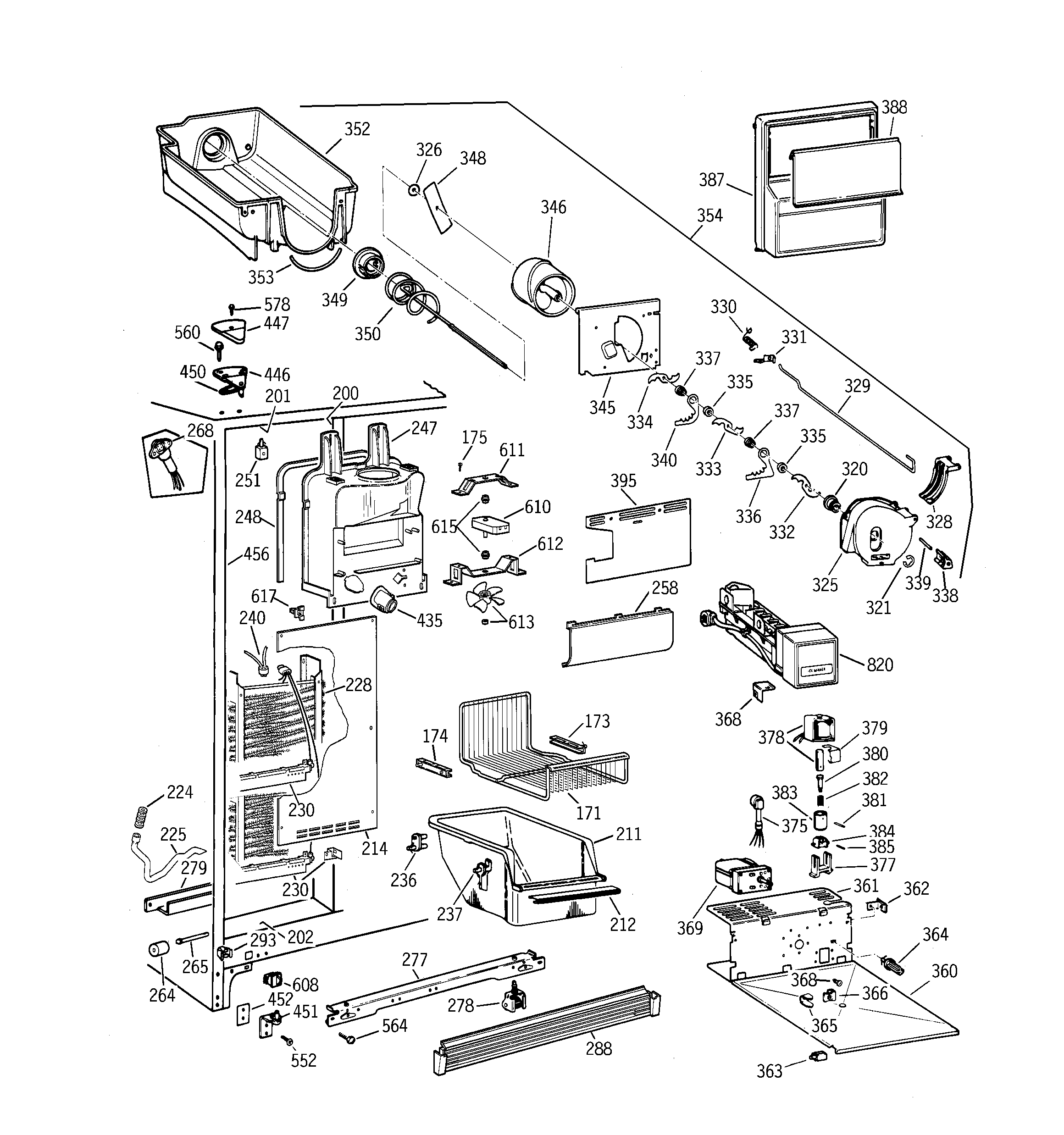 GE TFX22PRBCBB freezer section diagram
