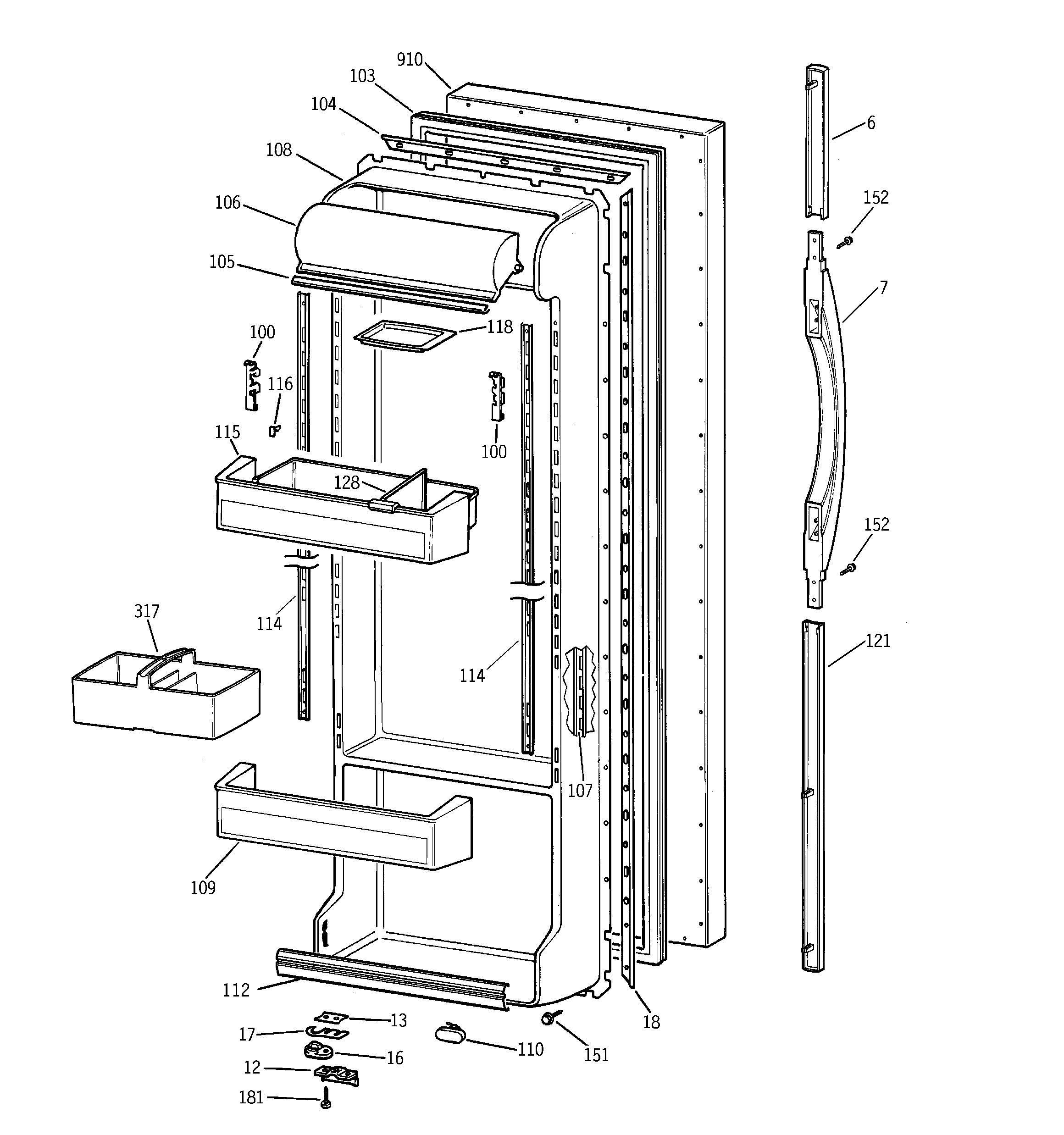 GE TFX22VRBCWW fresh food door diagram