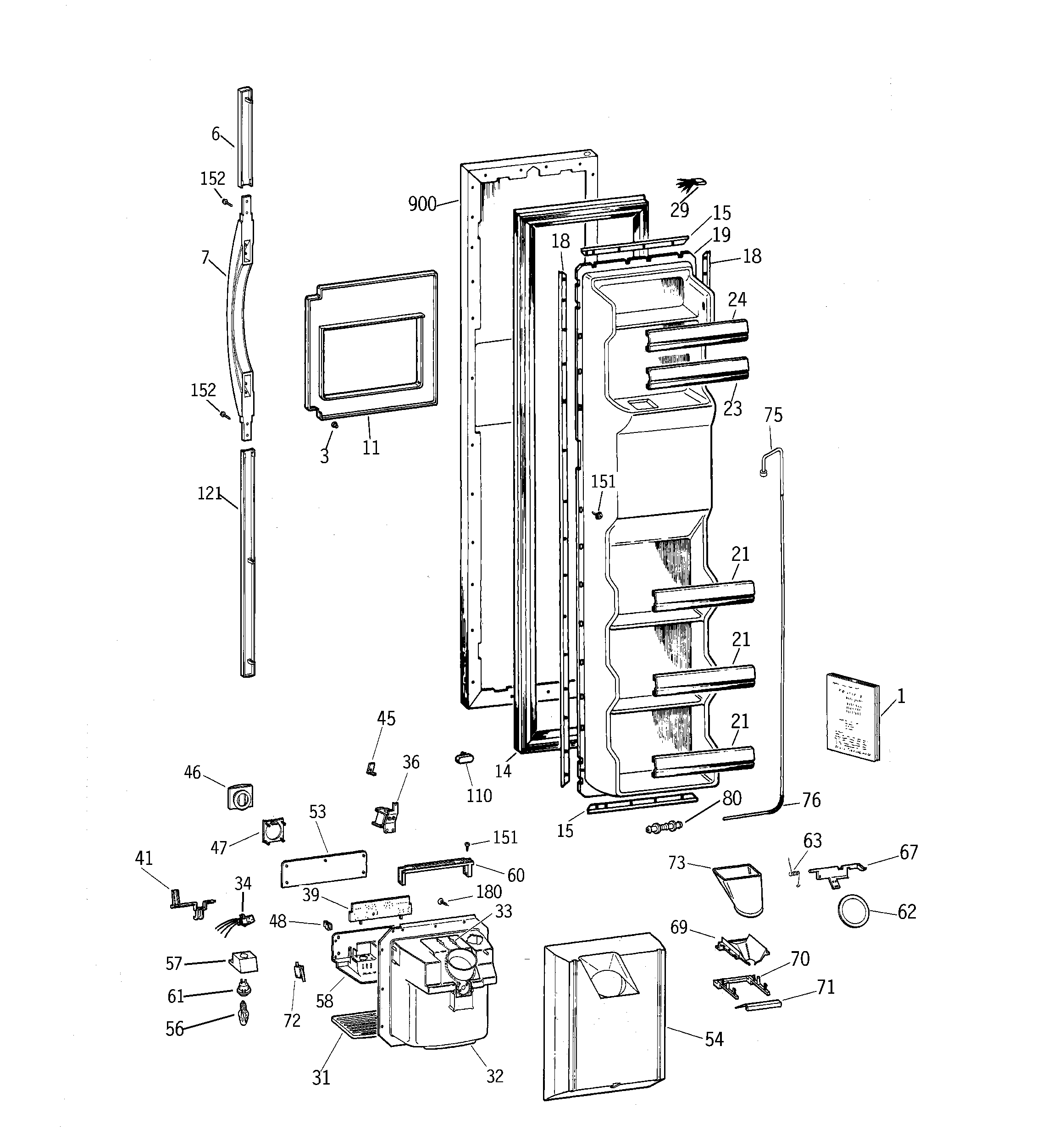 GE TFX22ZPBCBB freezer door diagram