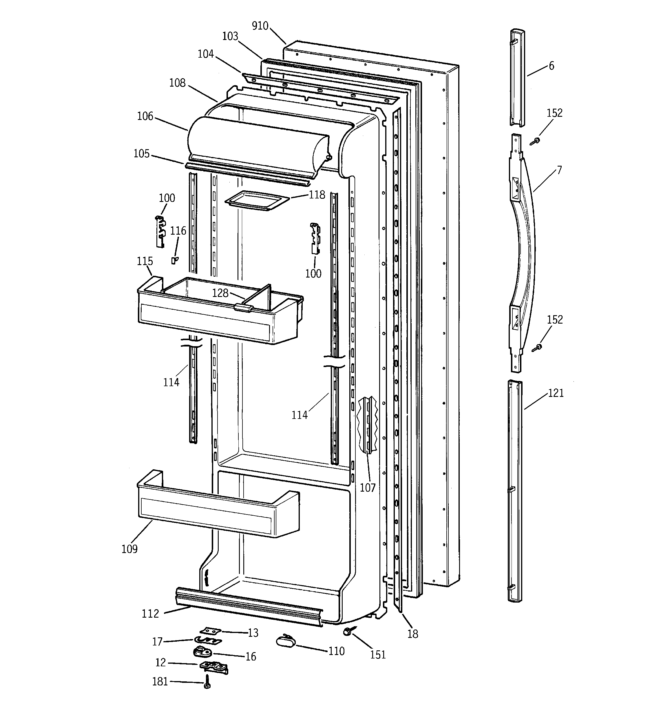 GE TFX22ZPBCBB fresh food door diagram