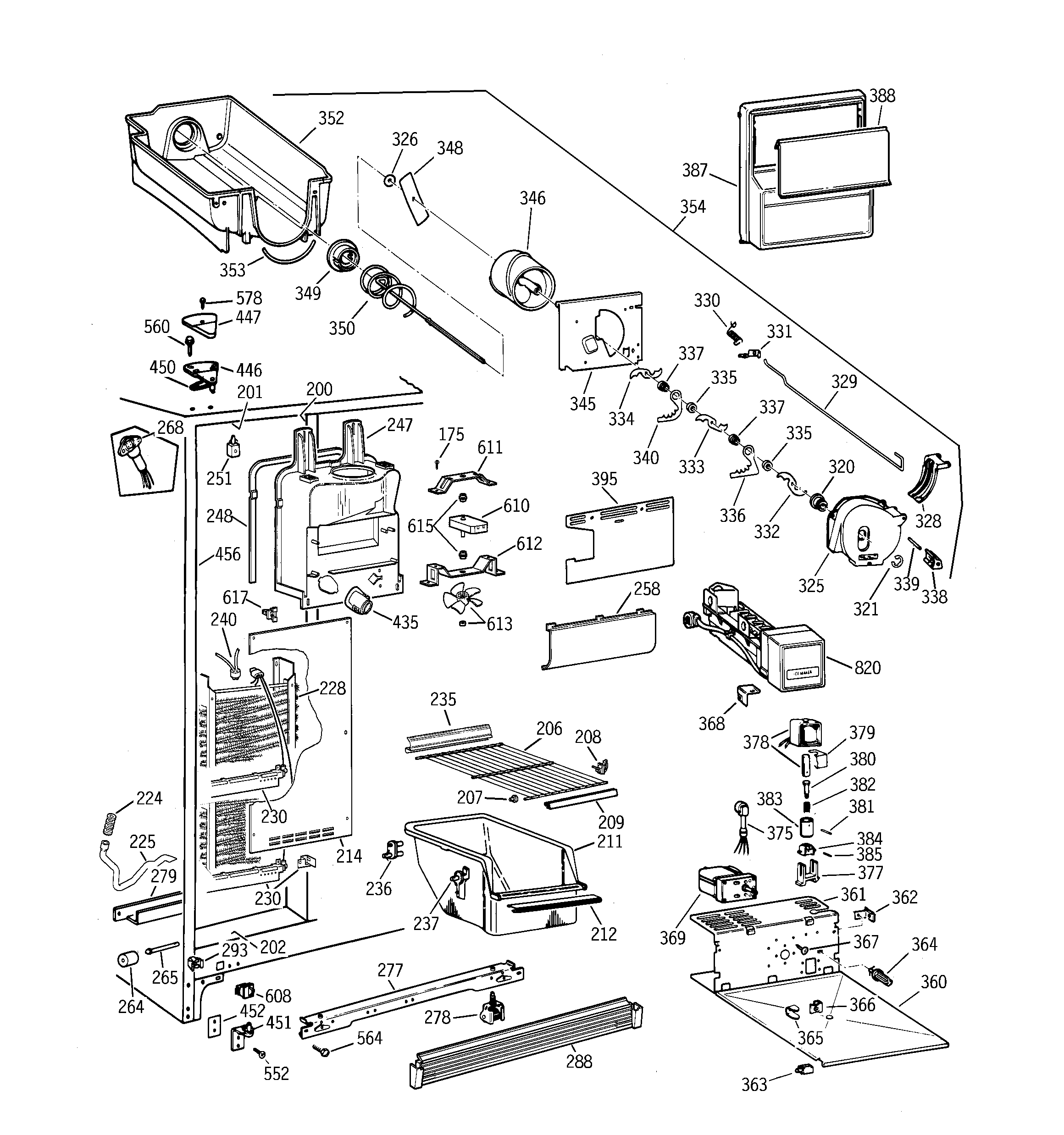 GE TFX22QRCBAA freezer section diagram