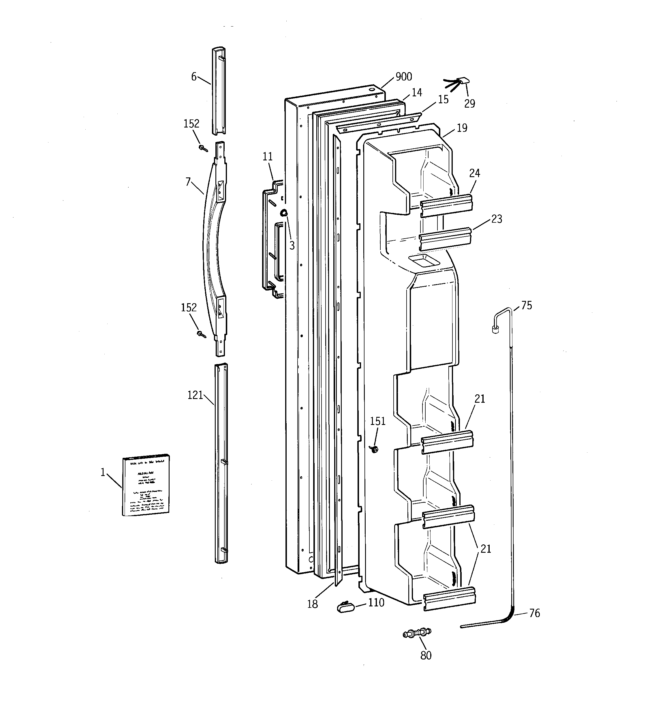 GE TFX22QRCCAA freezer door diagram