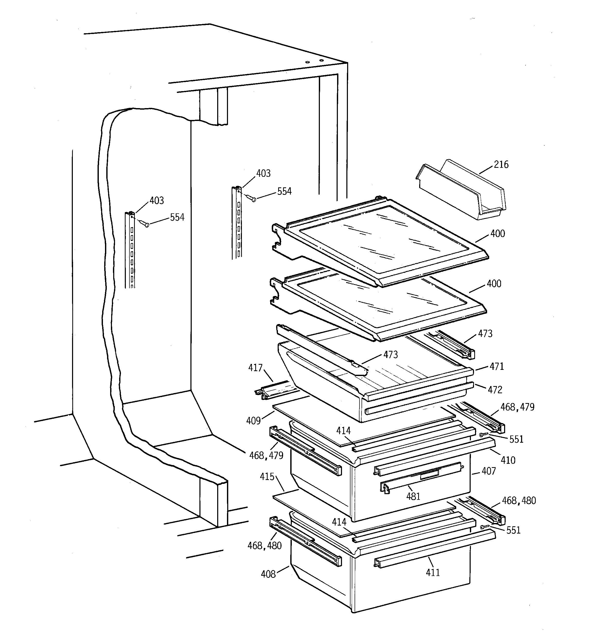 GE TFX22QRCCAA fresh food section diagram